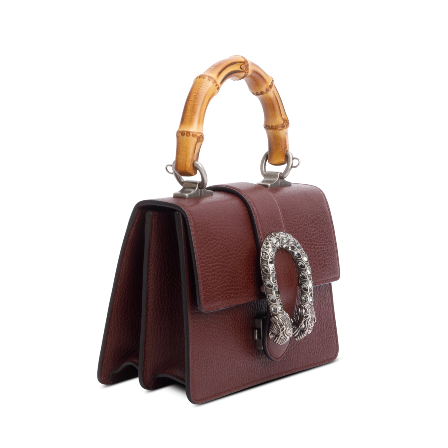 Gucci Burgundy Calfskin Leather Dionysus Bamboo Mini Top Handle Bag w/ Strap