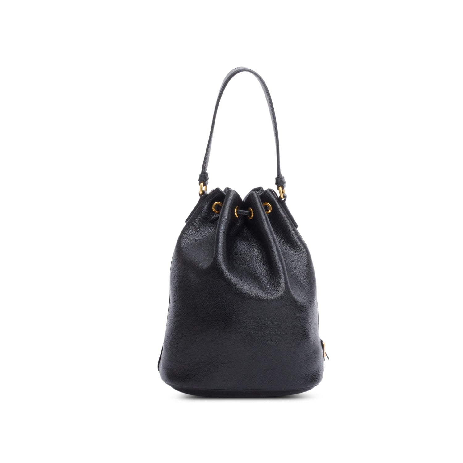 Prada Black Glace Calf Leather Logo Duet Bucket Bag w/ Strap & Authenticity Card