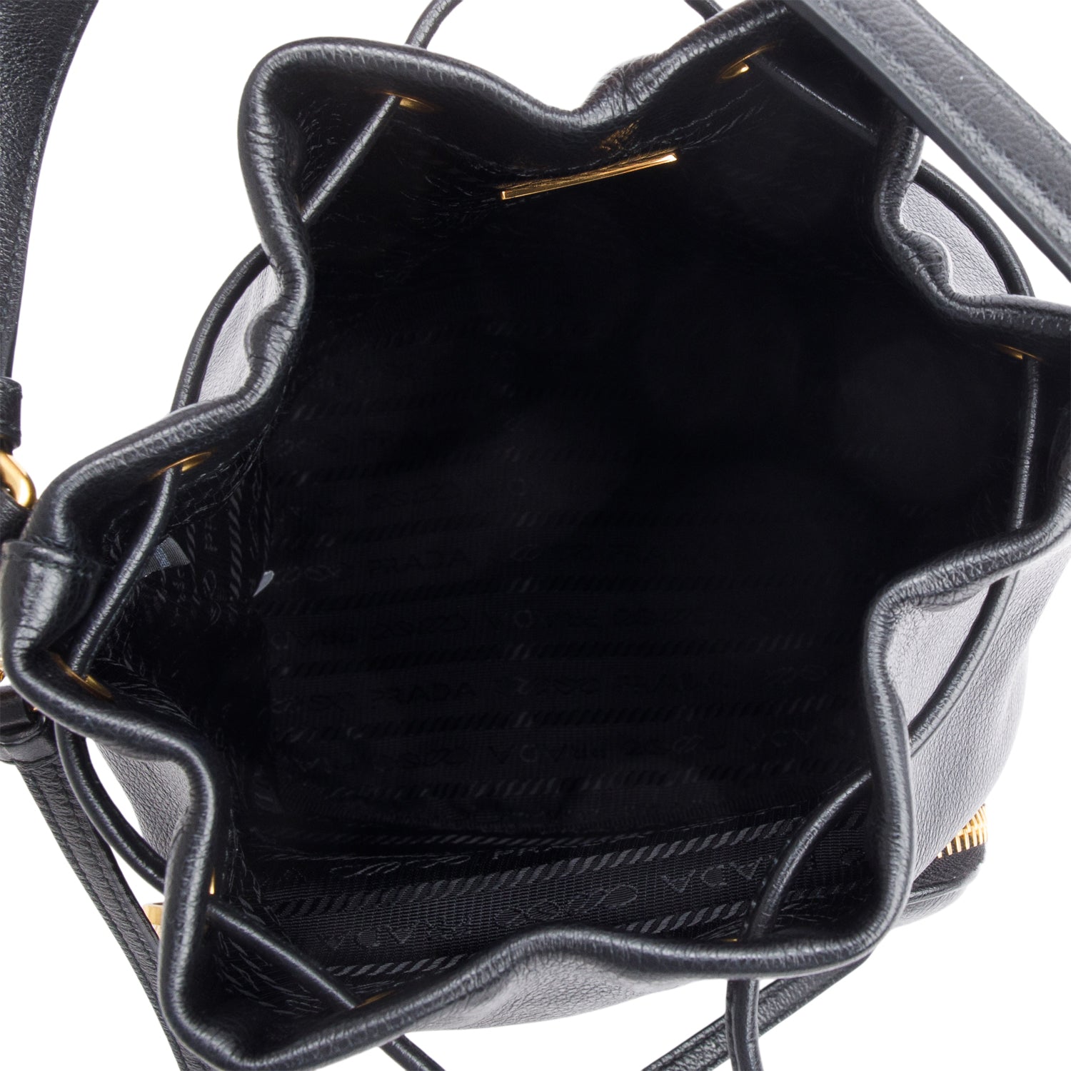 Prada Black Glace Calf Leather Logo Duet Bucket Bag w/ Strap & Authenticity Card