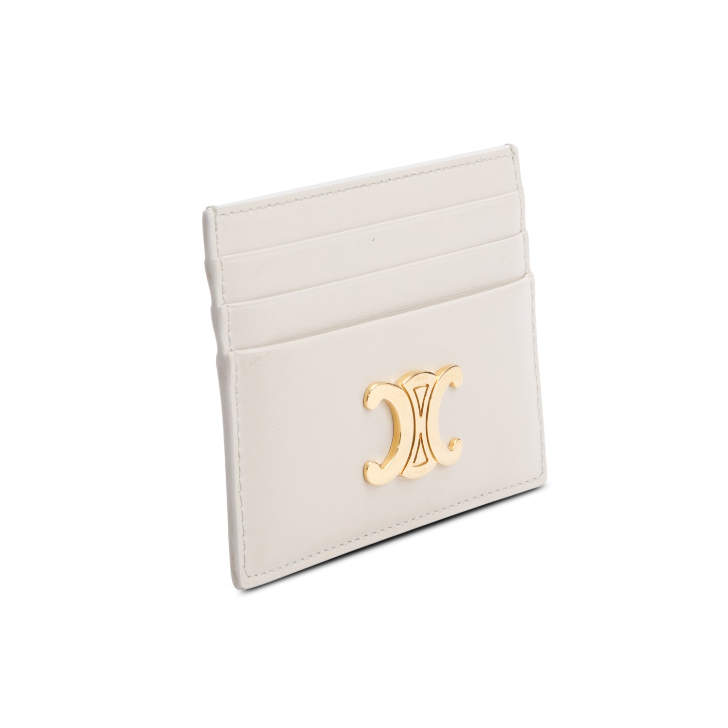 Celine 2023 Neutral Leather Triomphe Logo Card Holder w/ Box