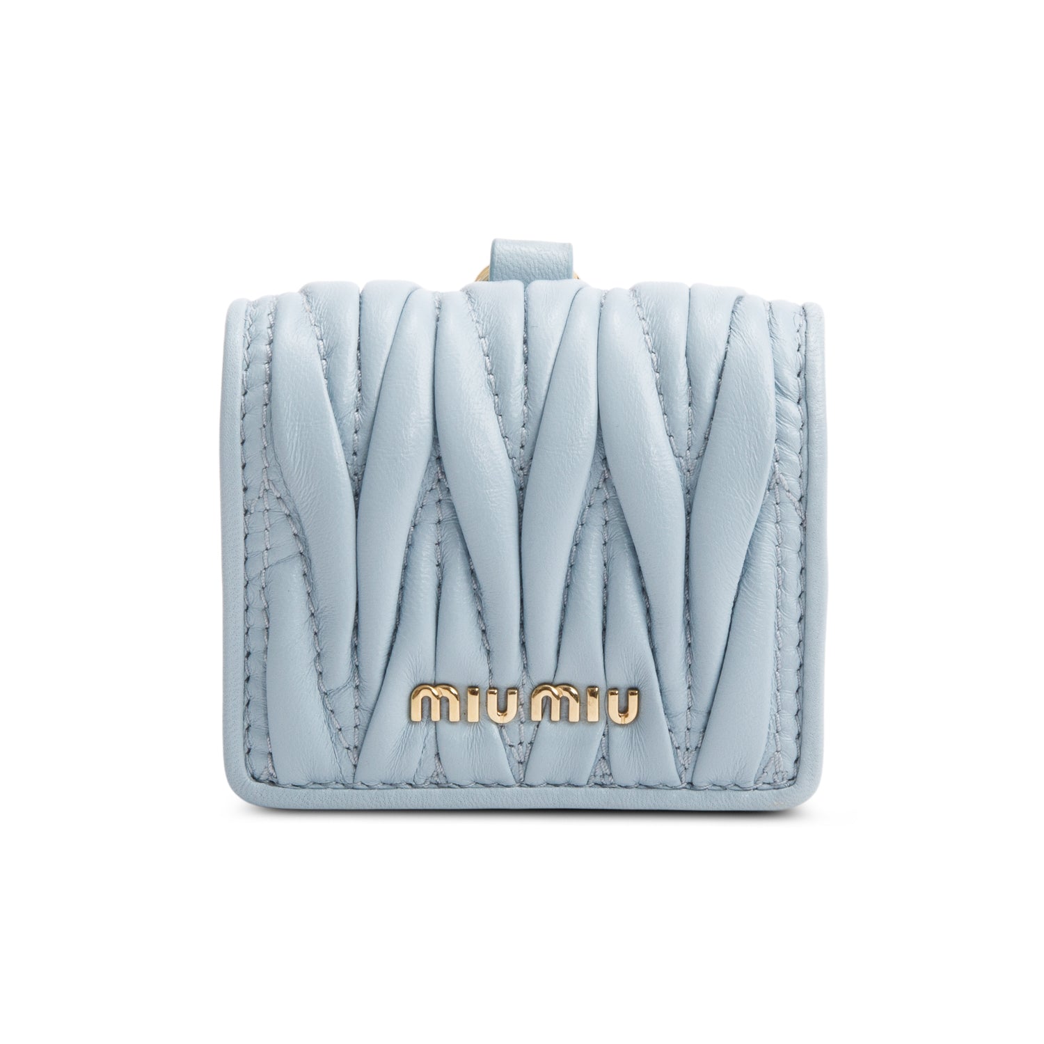 Miu Miu Blue Nappa Leather Airpod Case w/ Chain Strap & Box