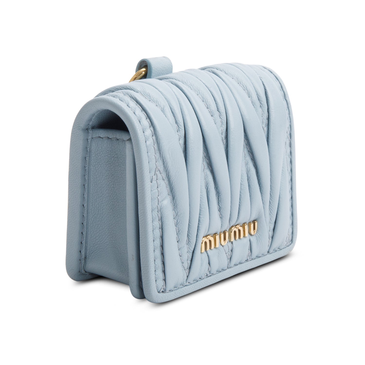 Miu Miu Blue Nappa Leather Airpod Case w/ Chain Strap & Box