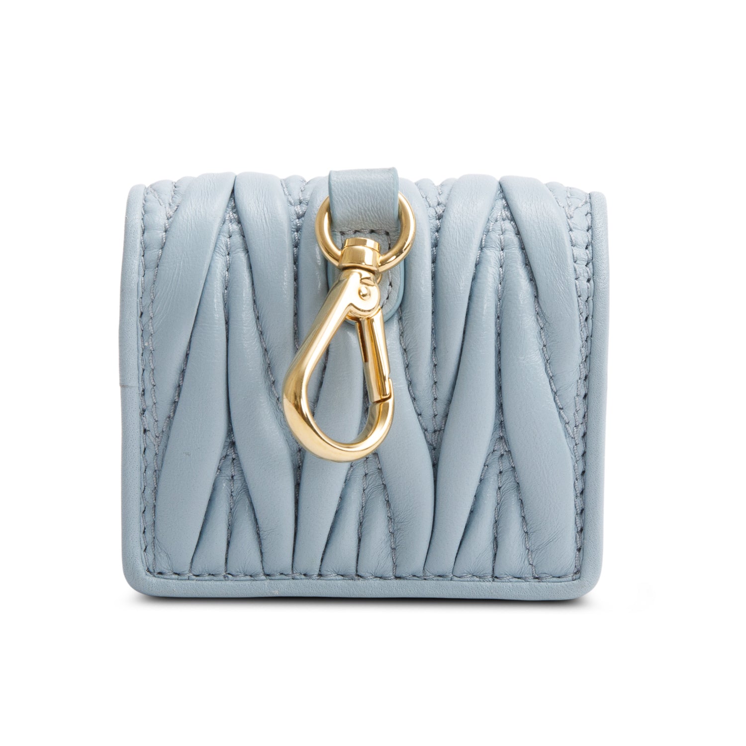 Miu Miu Blue Nappa Leather Airpod Case w/ Chain Strap & Box