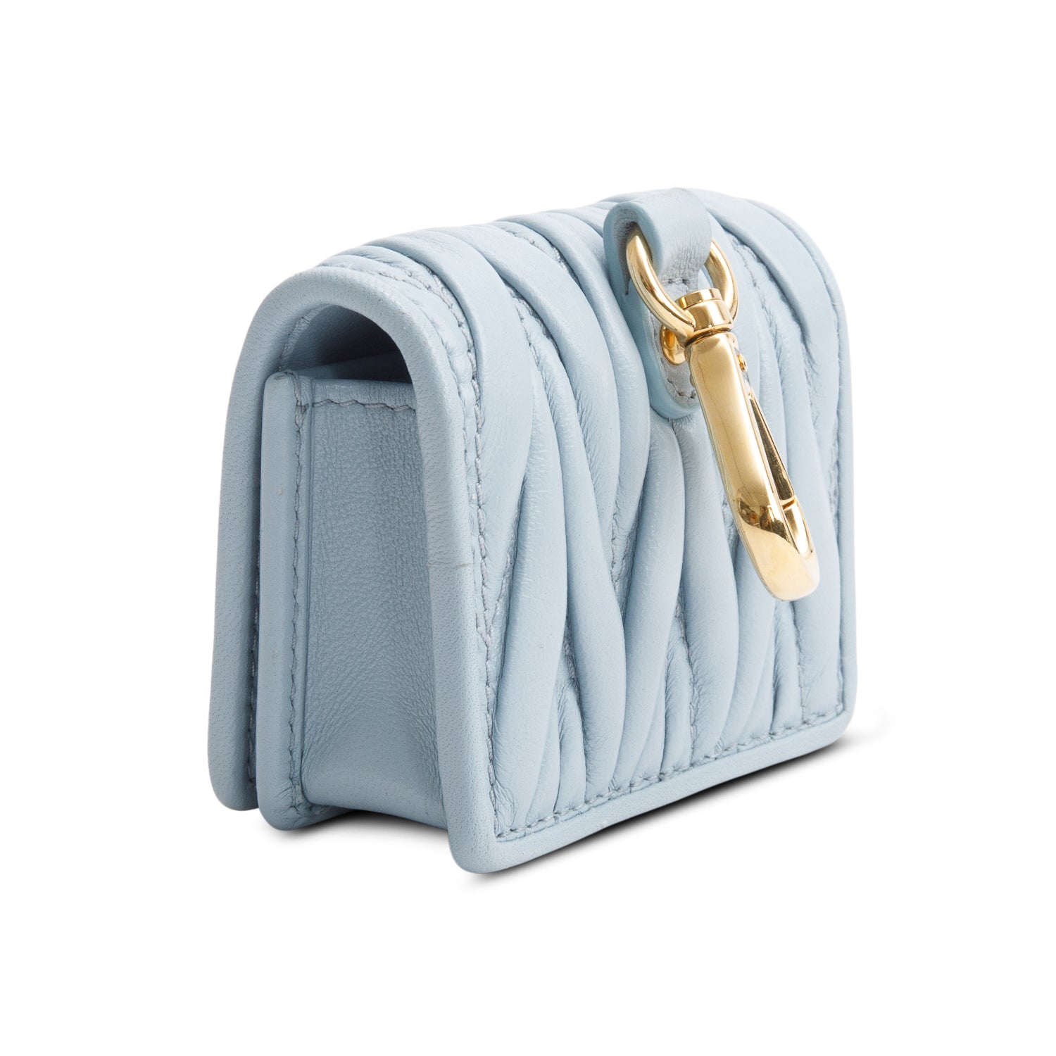 Miu Miu Blue Nappa Leather Airpod Case w/ Chain Strap & Box