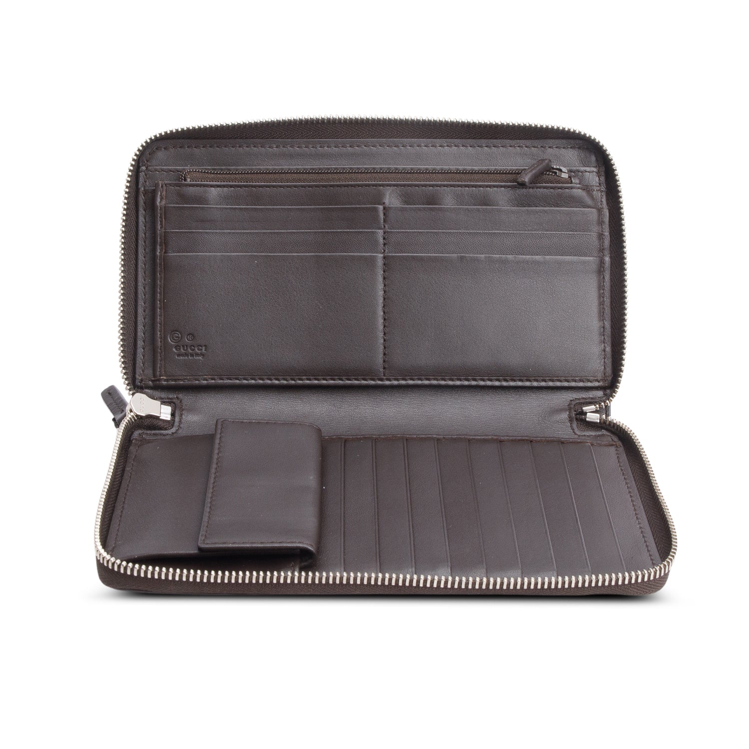 Gucci Brown Microguccissima Leather Zip Around Wallet Organizer w/ Box