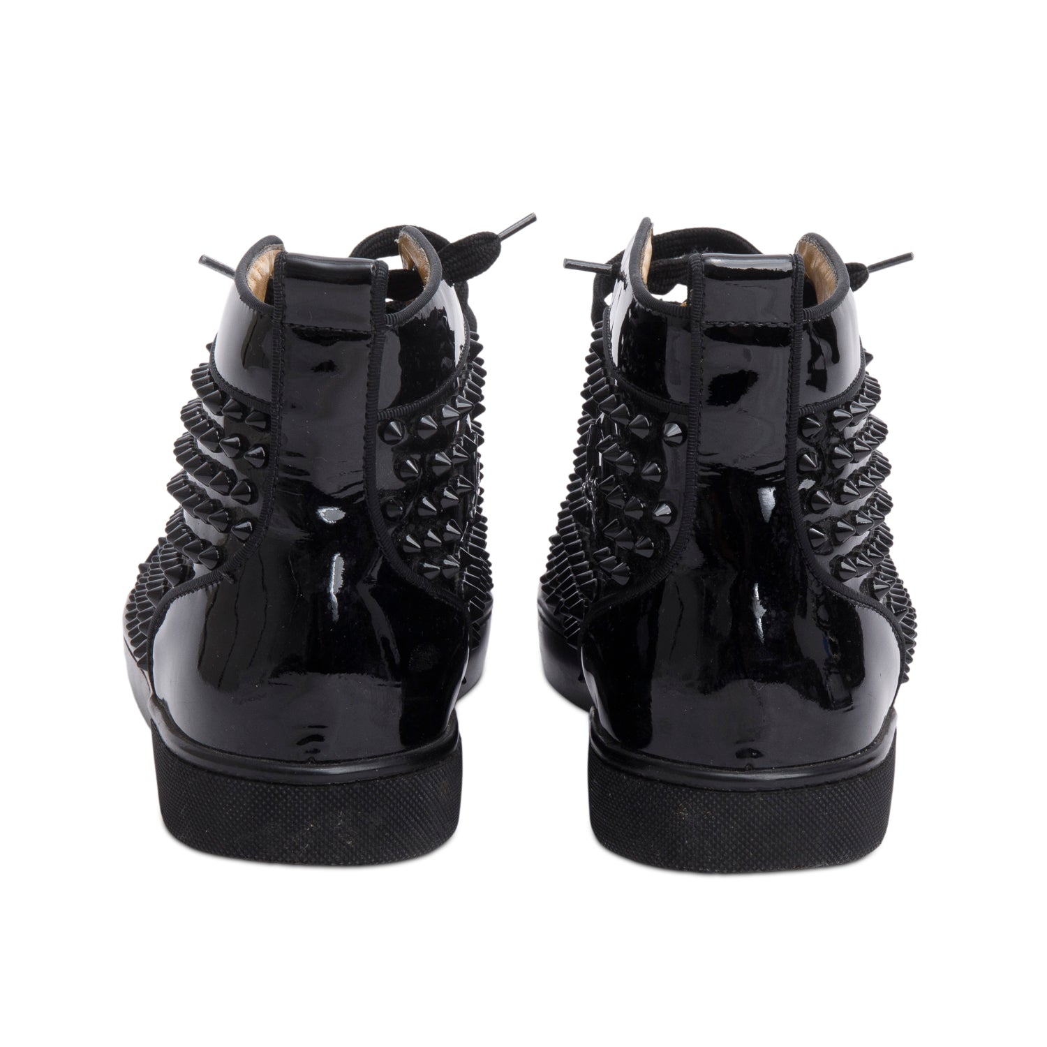 Christian Louboutin Patent Black Leather Louis Spikes Orlato High-Top Sneakers, Size 41.5