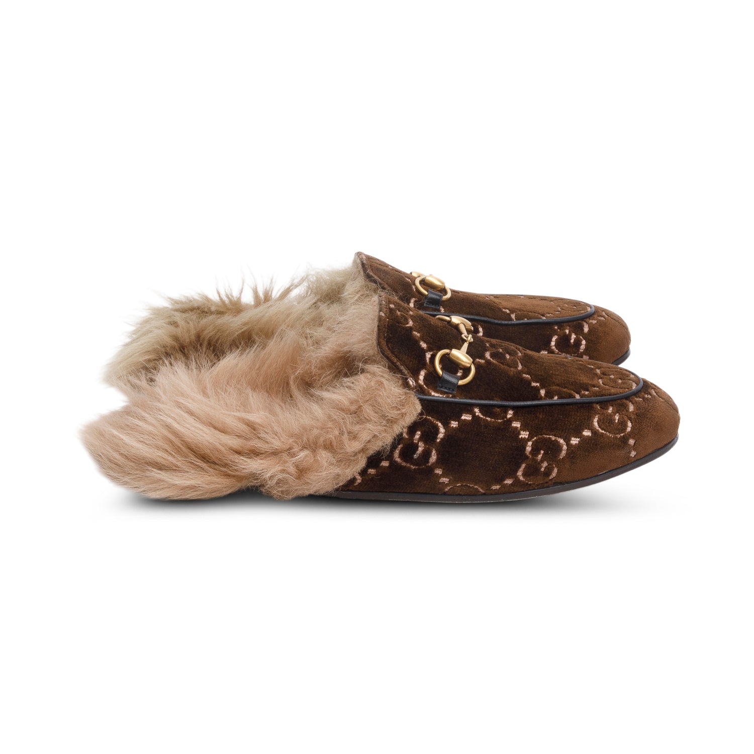 Gucci Brown GG Velvet Horsebit Accent Princetown Mules, Size 36