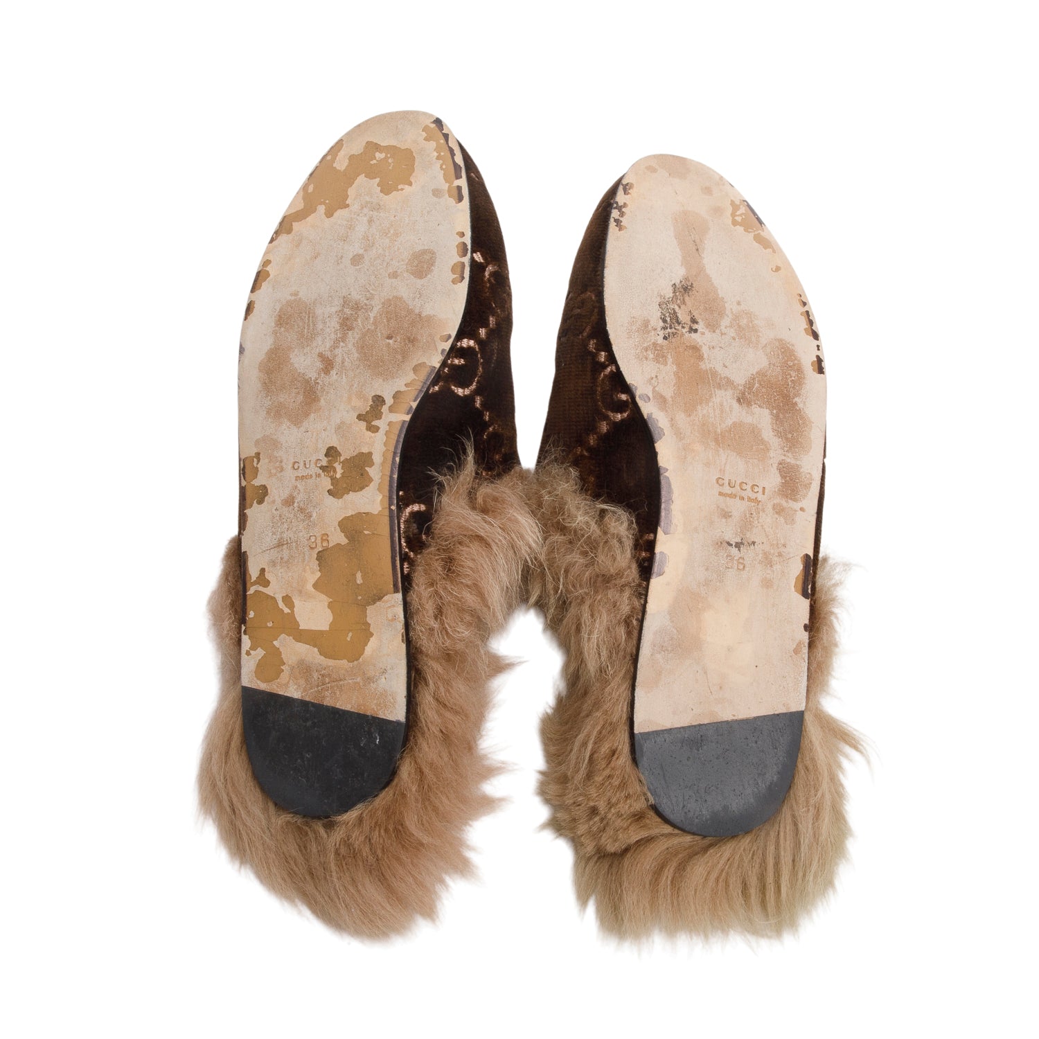 Gucci Brown GG Velvet Horsebit Accent Princetown Mules, Size 36