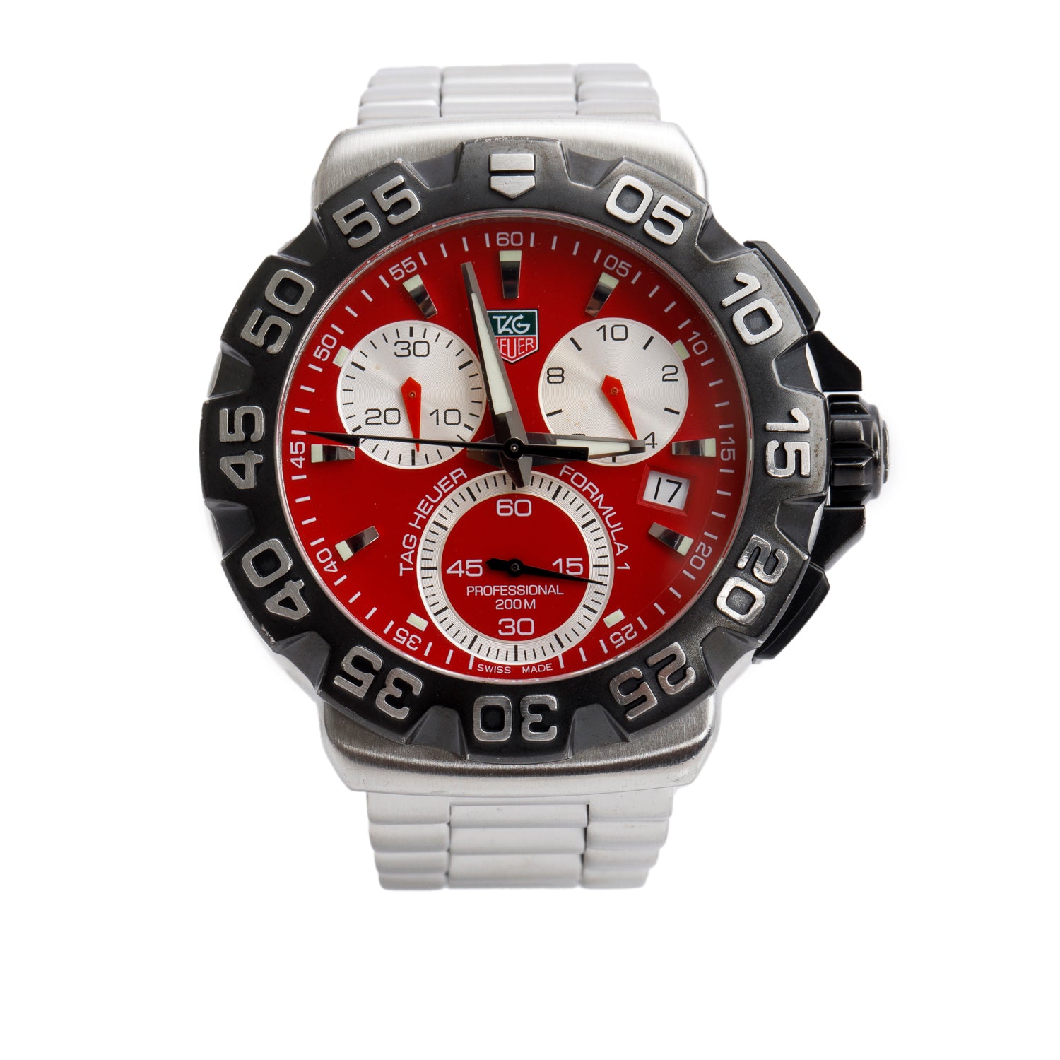 Tag Heuer Stainless Steel Formula 1 Chronograph 41 MM Watch Red Dial CAH1112