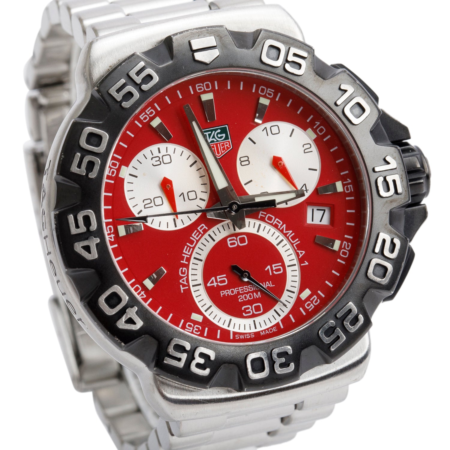 Tag Heuer Stainless Steel Formula 1 Chronograph 41 MM Watch Red Dial CAH1112