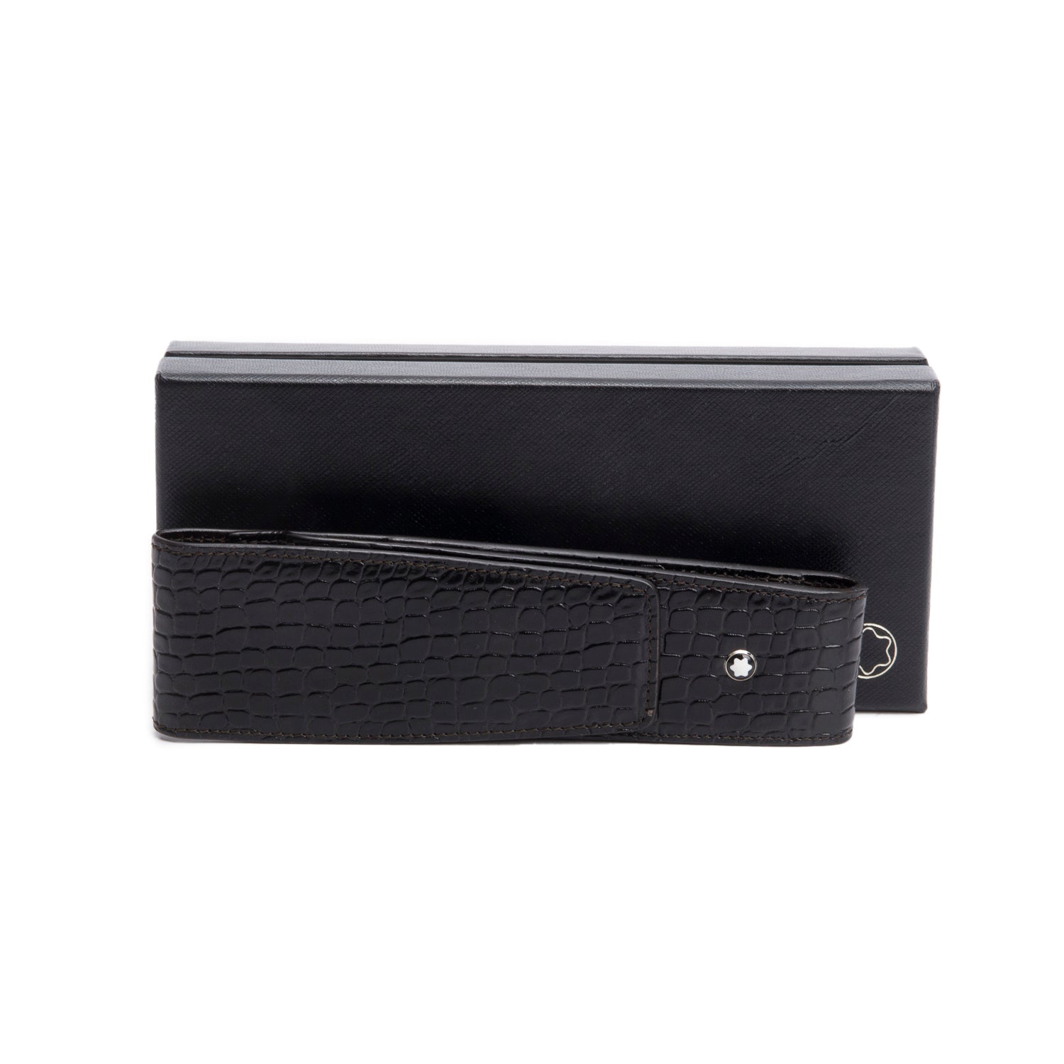 Montblanc Black Croc Embossed Leather Meisterstuck 2-Pen Pouch w/ Box & 2 Rollerball Legrand Refills