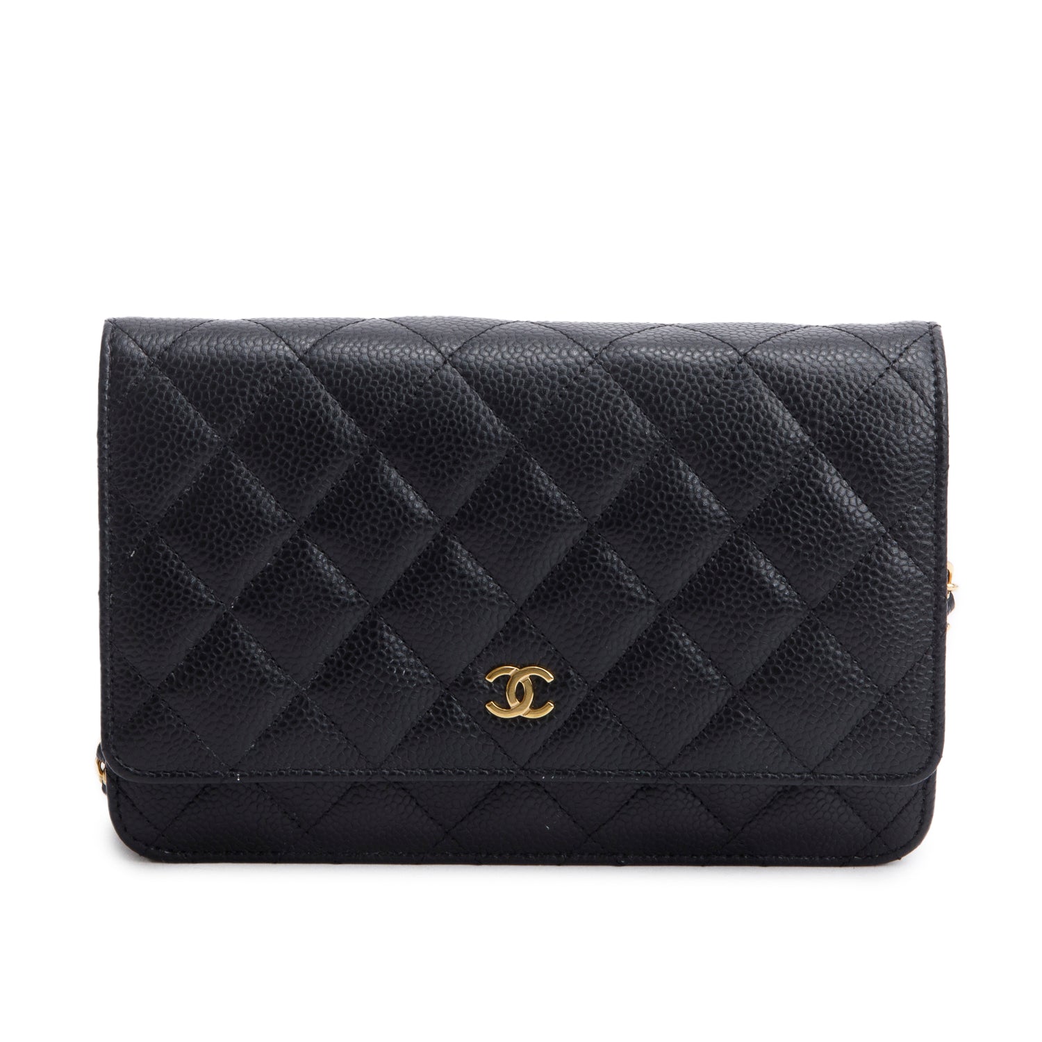Chanel Black Quilted Caviar Leather Classic Wallet on Chain