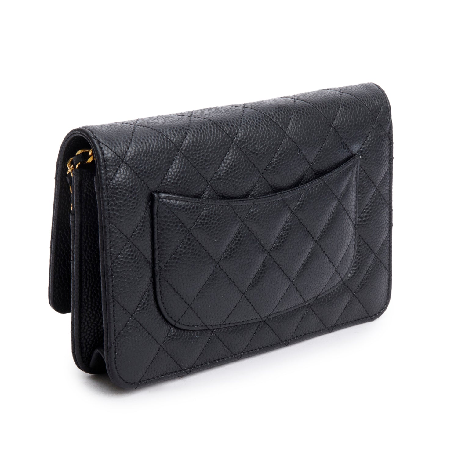 Chanel Black Quilted Caviar Leather Classic Wallet on Chain