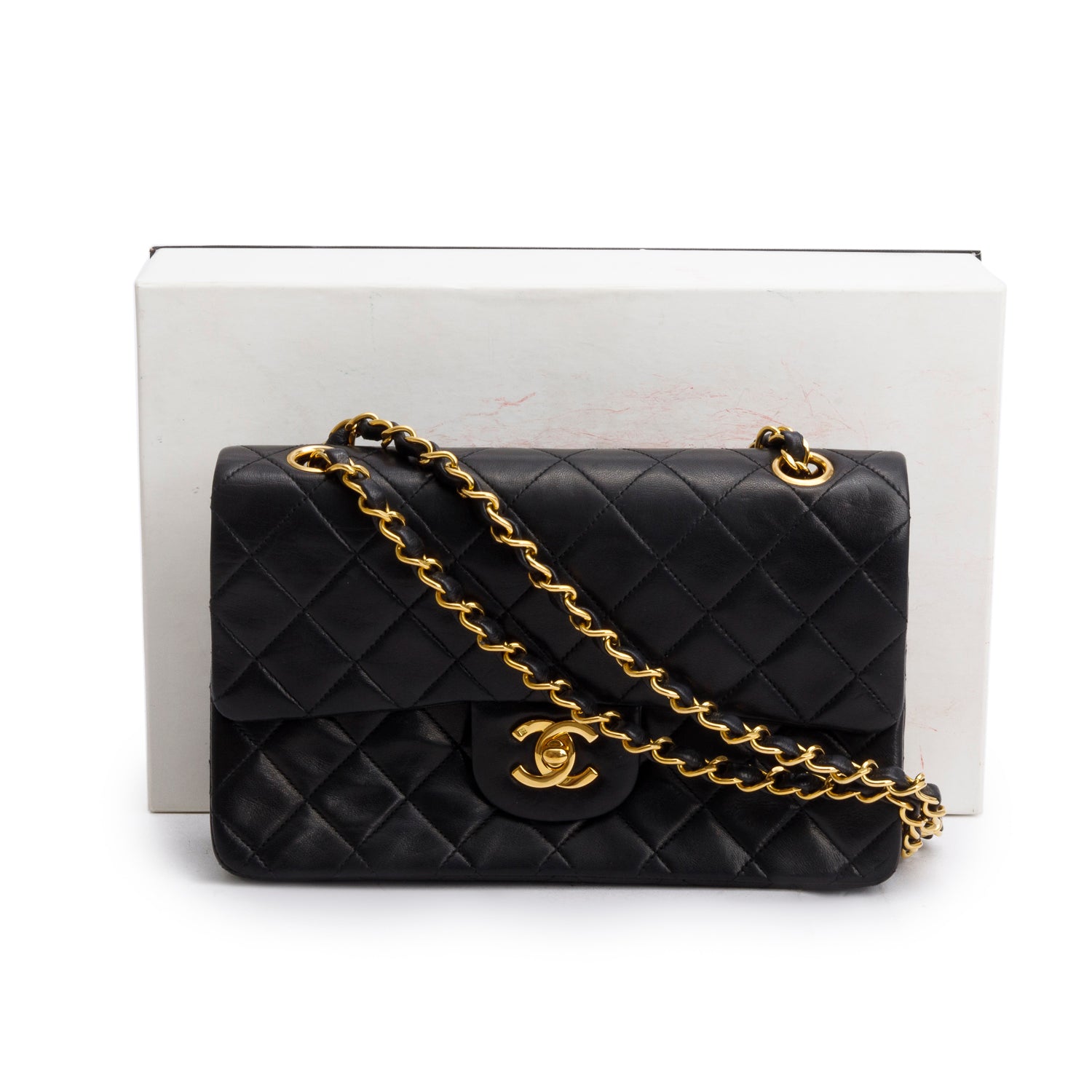 Chanel Vintage Black Quilted Lambskin Leather Classic Medium Double Flap Bag w/ Box & Authenticity Card