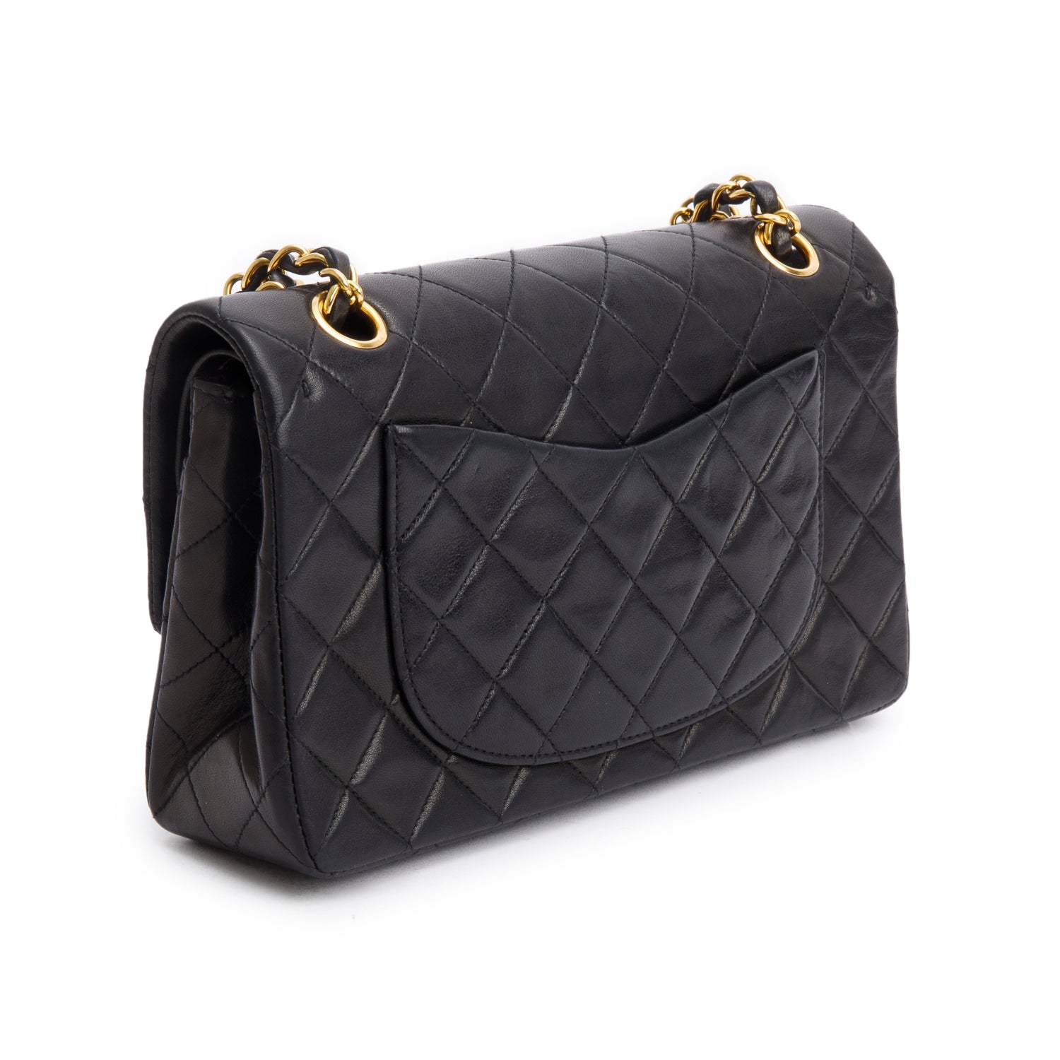 Chanel Vintage Black Quilted Lambskin Leather Classic Medium Double Flap Bag w/ Box & Authenticity Card