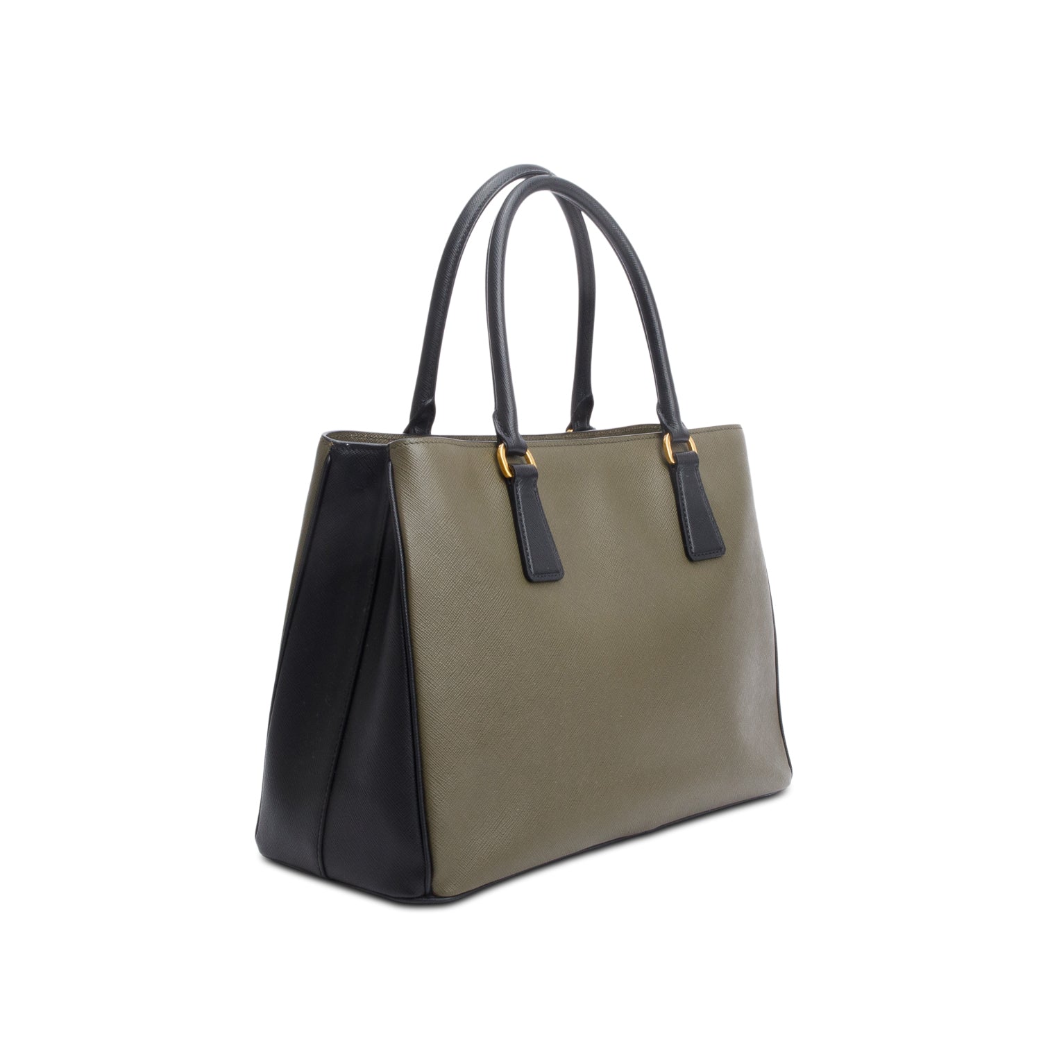 Prada Olive Green/Black Saffiano Lux Medium Galleria Tote w/ Strap & Authenticity Card
