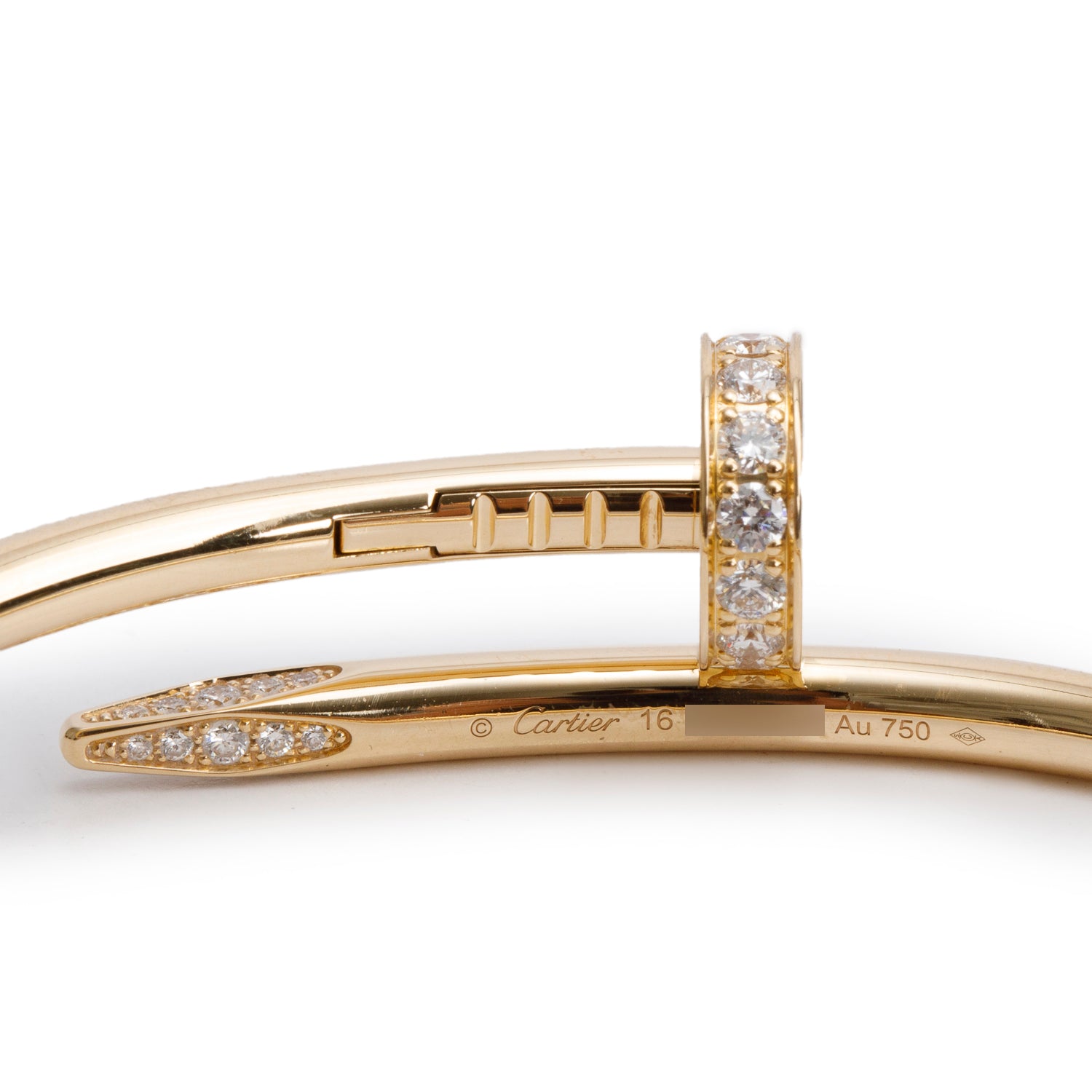 Cartier 2023 18k Yellow Gold Juste Un Clou Diamond Bracelet, Size 16 w/ Box & Certificate