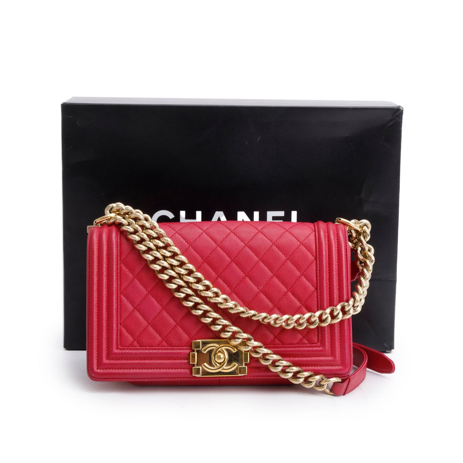 Chanel Pink Caviar Quilted Medium Boy Bag w/ Box & Authenticity Card