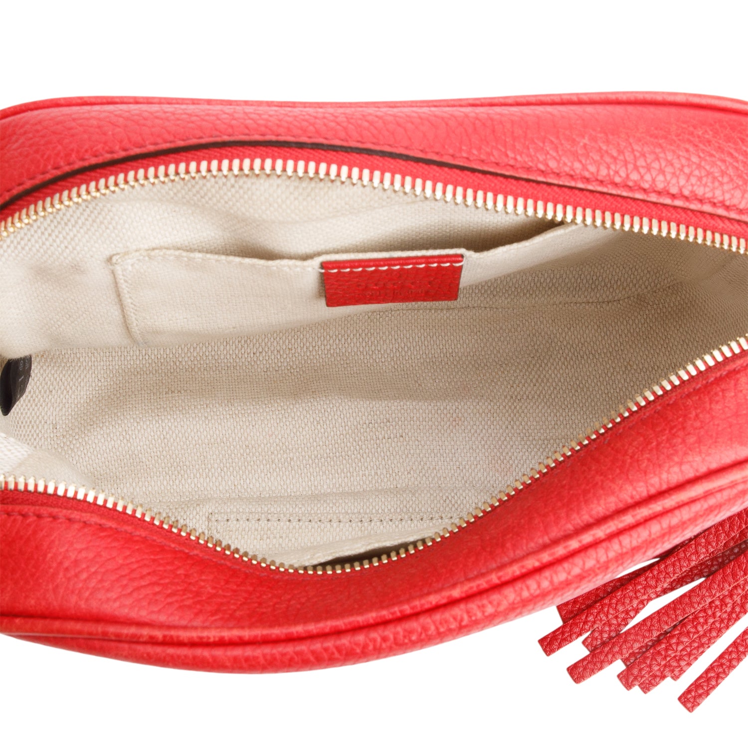 Gucci Red Pebbled Calfskin Leather Small Soho Disco Bag w/ Box