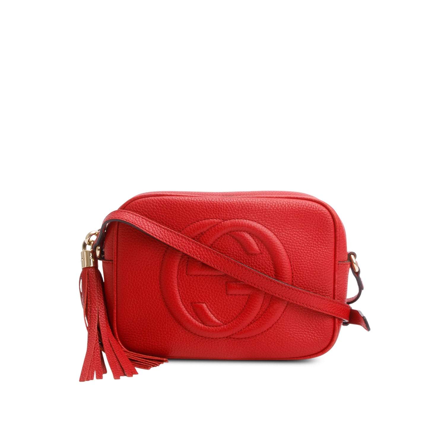 Gucci Red Pebbled Calfskin Leather Small Soho Disco Bag w/ Box