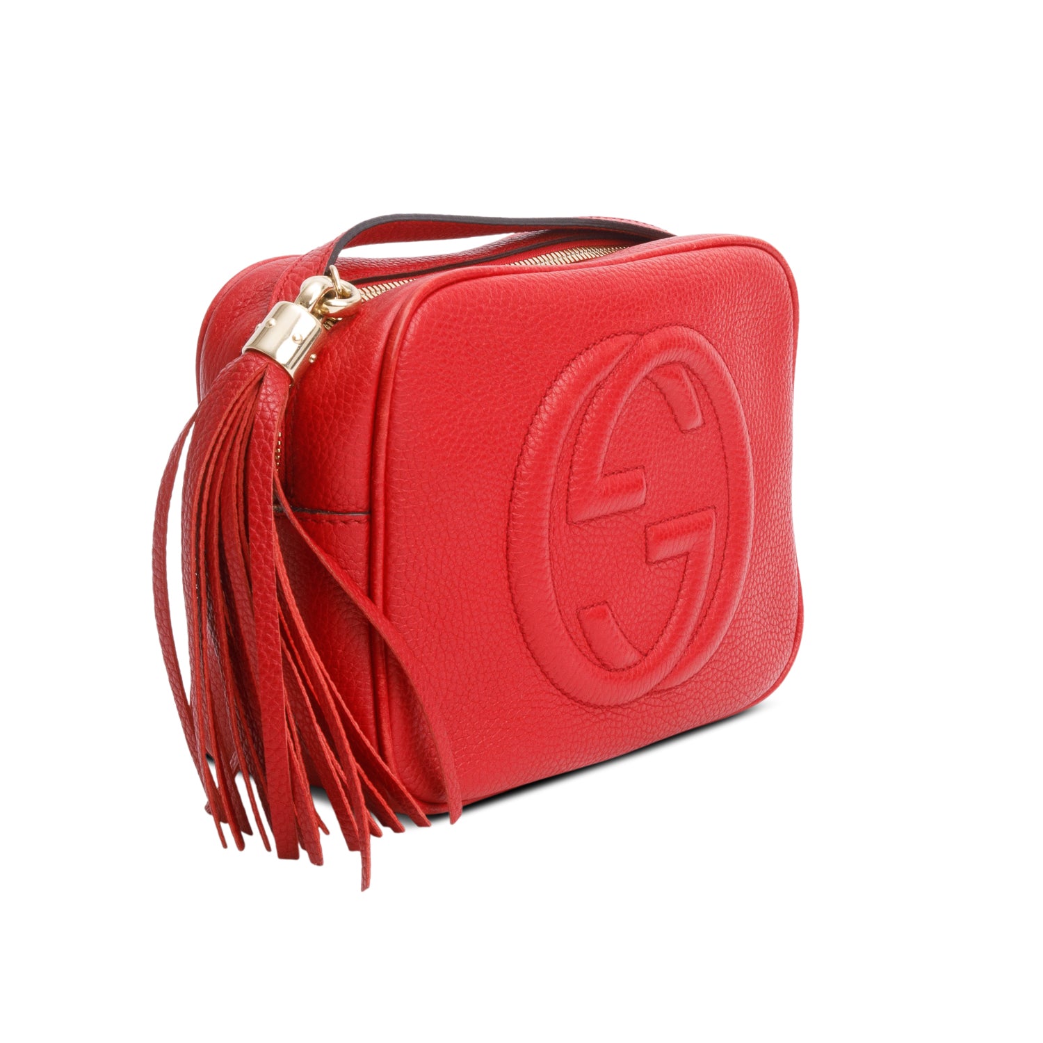 Gucci Red Pebbled Calfskin Leather Small Soho Disco Bag w/ Box