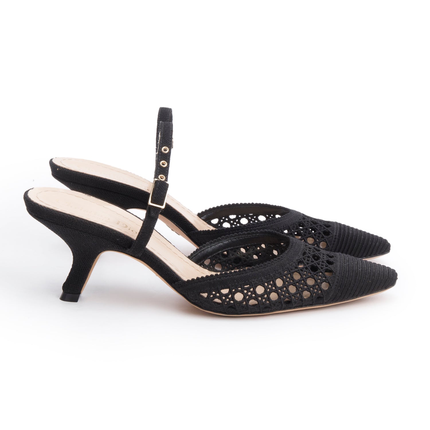 Christian Dior Black Mesh Fabric Capture Slingback Pumps, Size 37 w/ Box