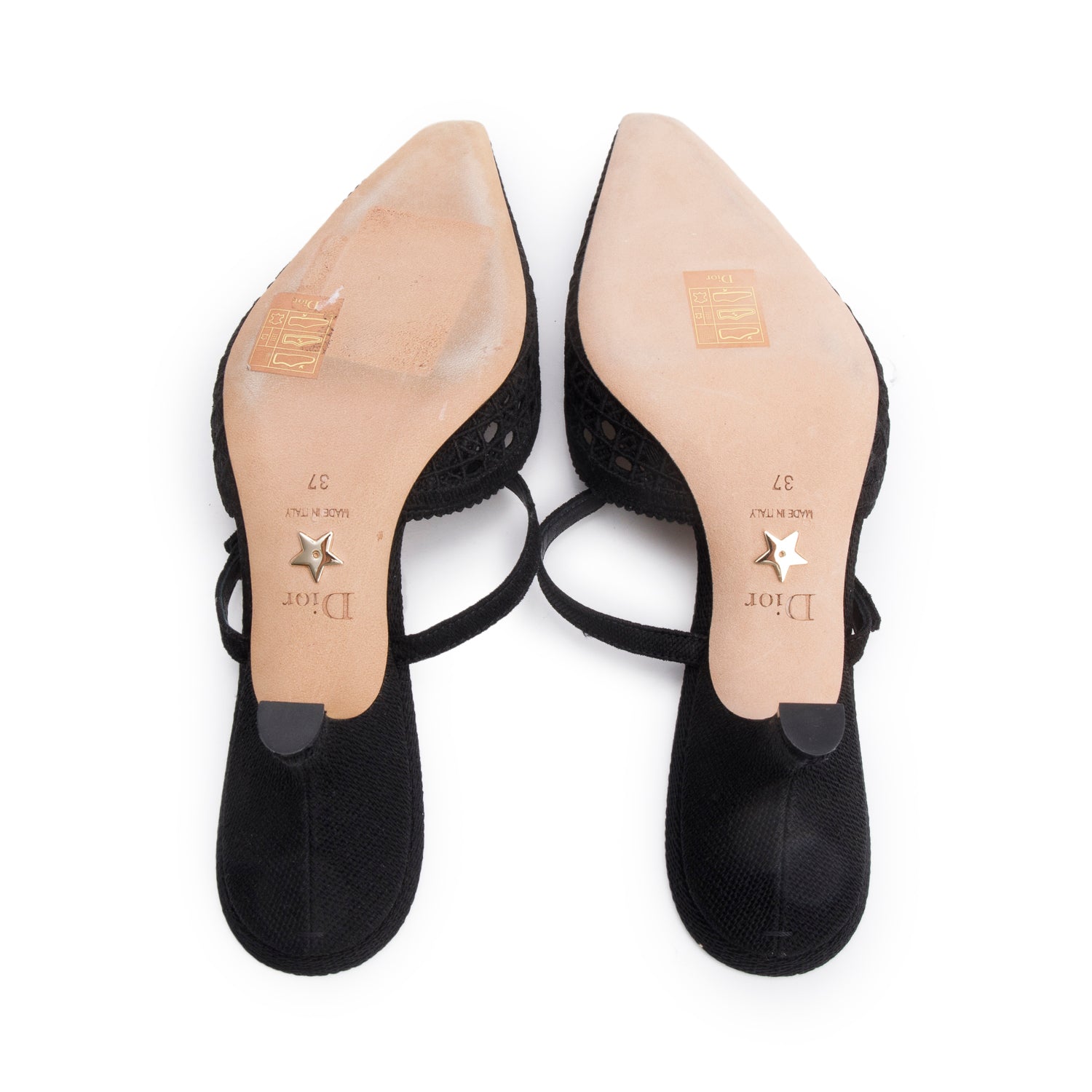 Christian Dior Black Mesh Fabric Capture Slingback Pumps, Size 37 w/ Box