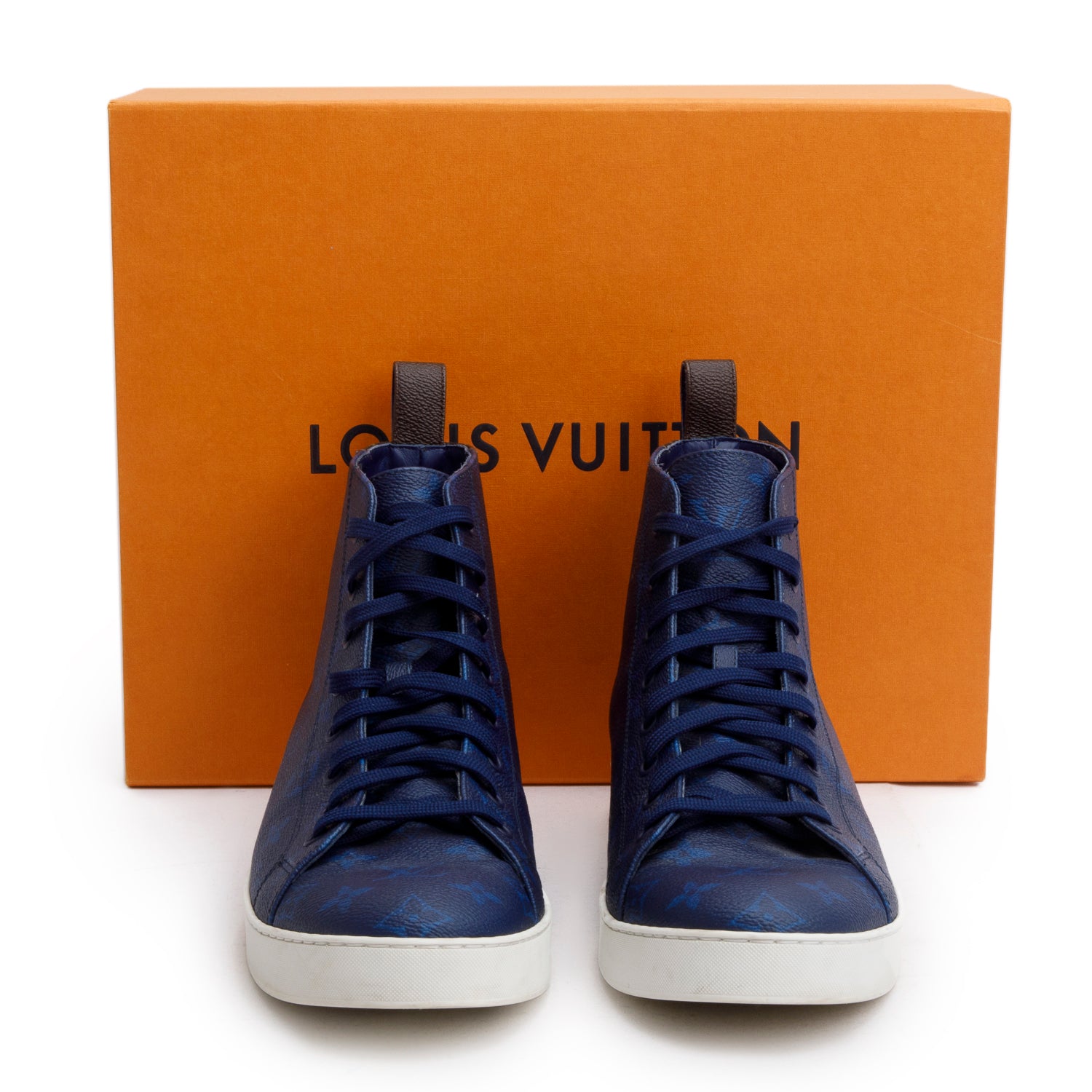 Louis Vuitton Blue/Brown Monogram Canvas Match Up Sneakers, Men's Size 8.5 w/ Box