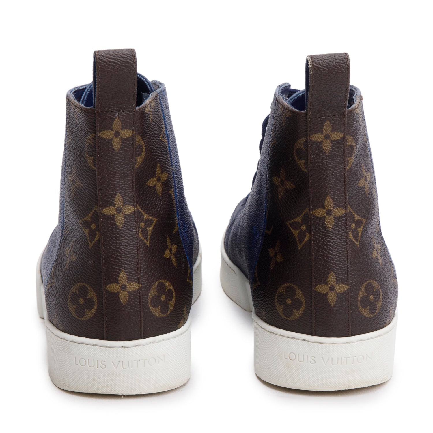 Louis Vuitton Blue/Brown Monogram Canvas Match Up Sneakers, Men's Size 8.5 w/ Box