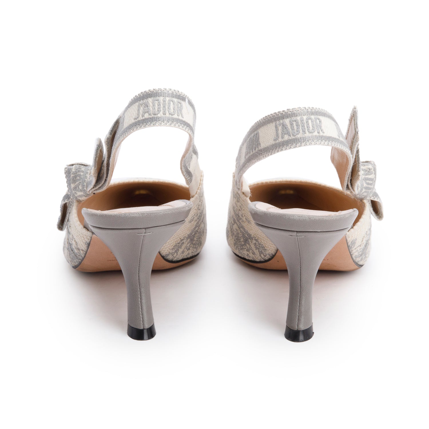 Christian Dior Grey Technical Fabric Toile De Jouy Embroidery J'Adior Slingback Pumps, Size 39 w/ Box