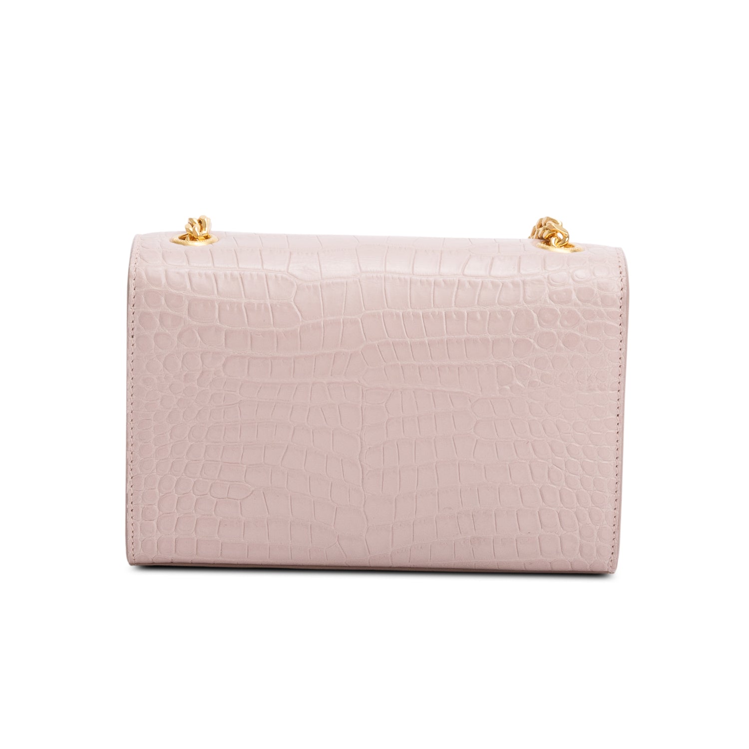 Saint Laurent Pink Croc-Embossed Leather Mini Kate Tassel Bag