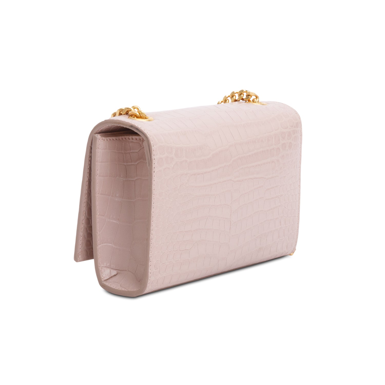 Saint Laurent Pink Croc-Embossed Leather Mini Kate Tassel Bag