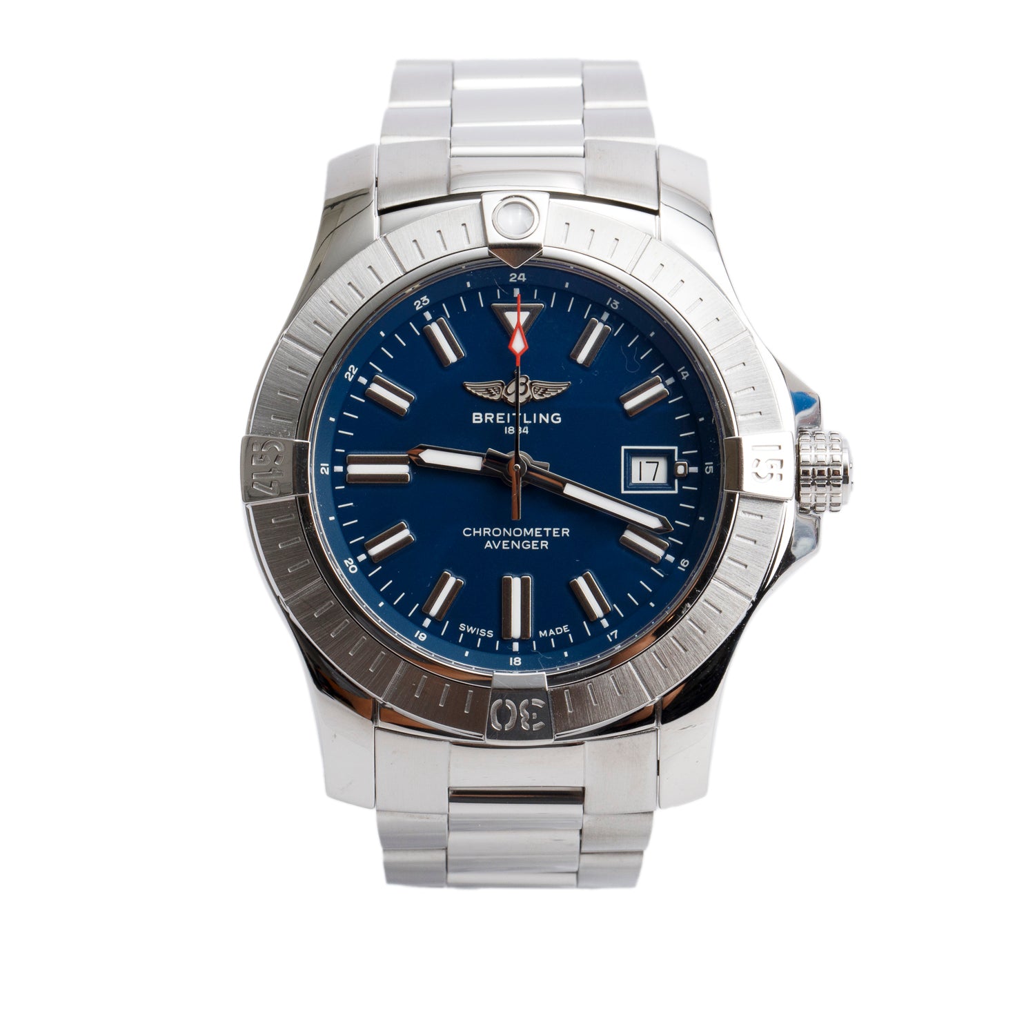 Breitling Stainless Steel Avenger 43 MM Automatic Watch Blue Dial A17318 w/ Box & Papers