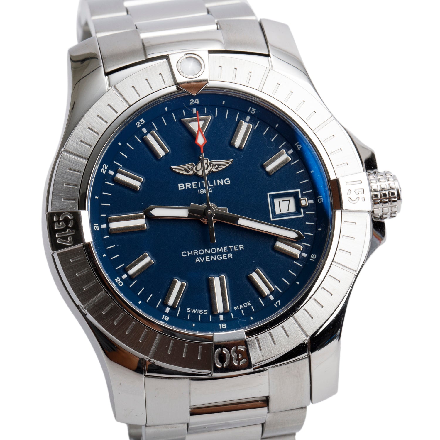 Breitling Stainless Steel Avenger 43 MM Automatic Watch Blue Dial A17318 w/ Box & Papers
