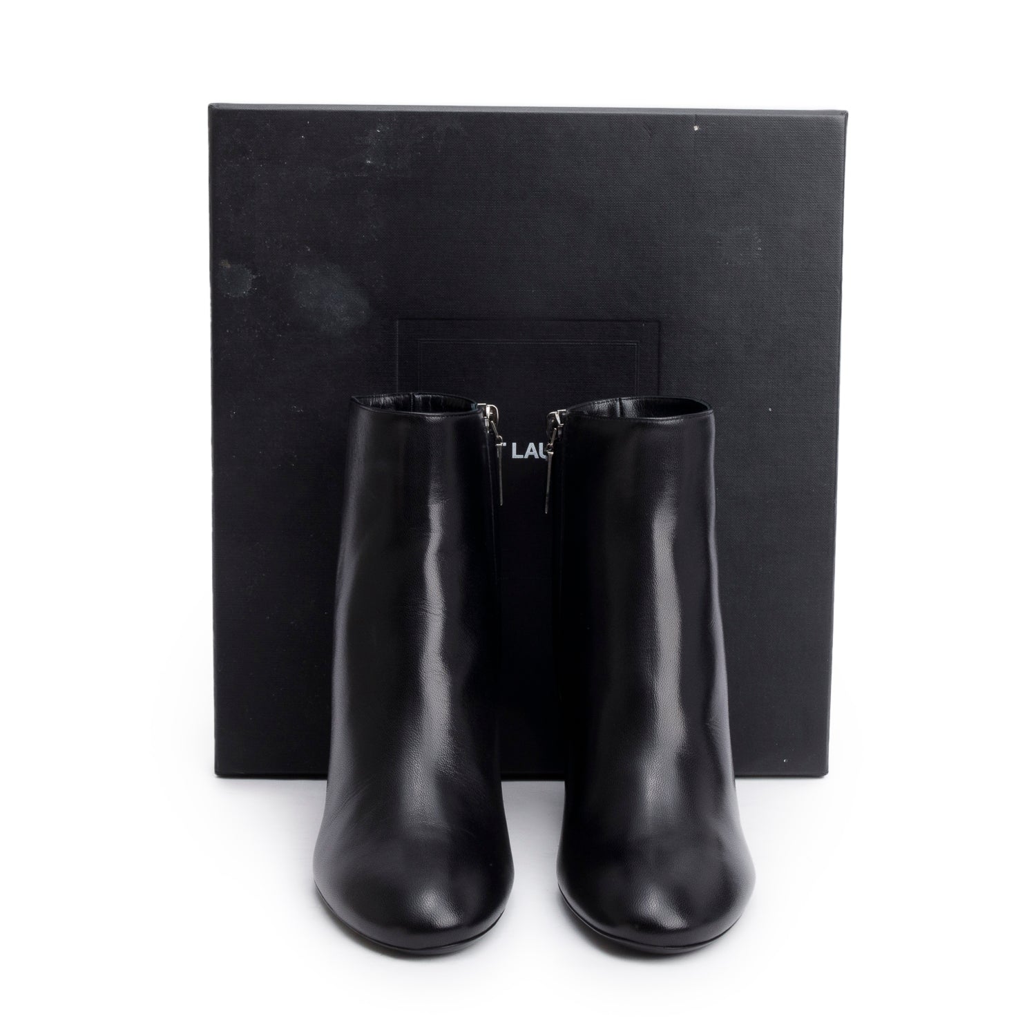 Saint Laurent Black Leather Lou Ankle Boots, Size 37 w/ Box