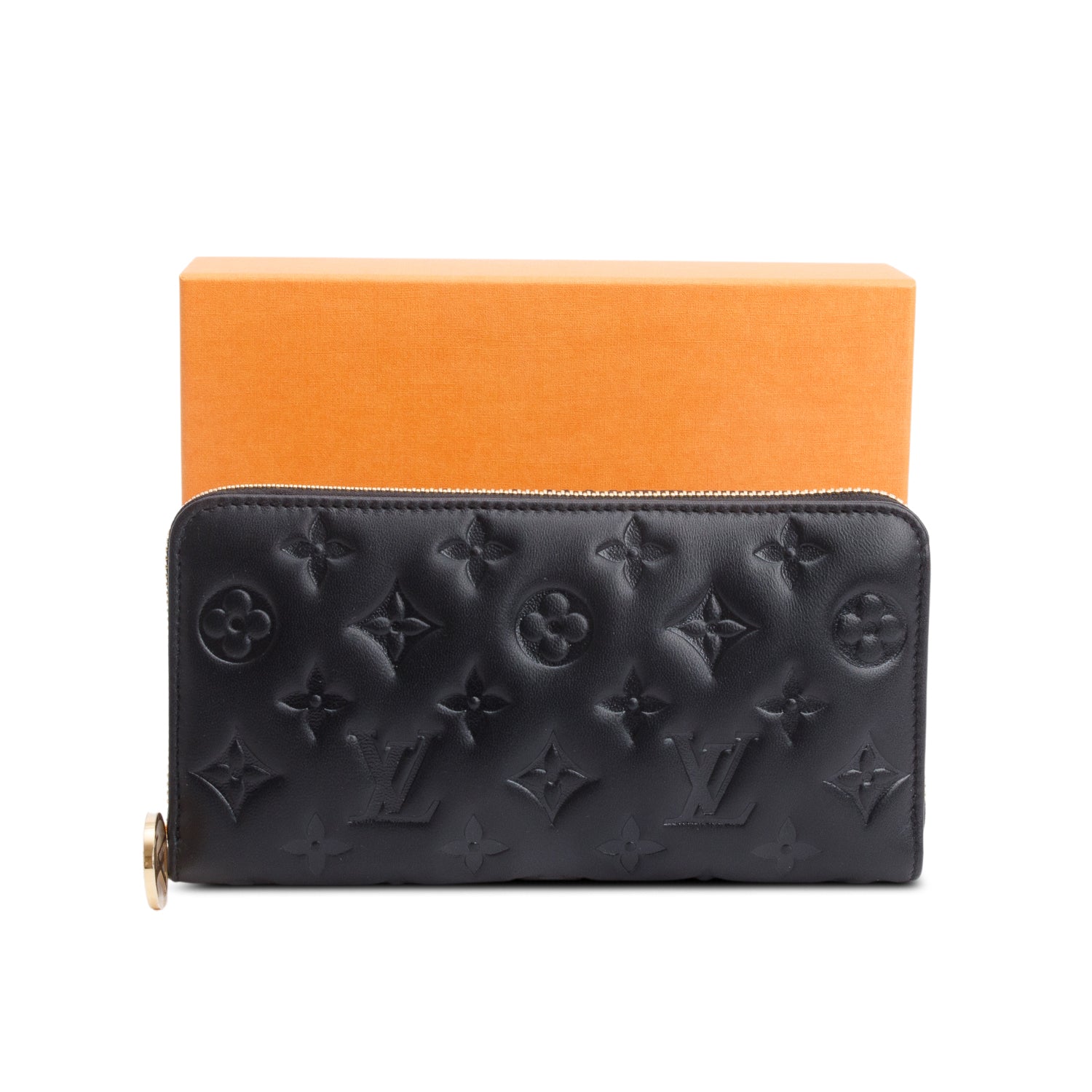 Louis Vuitton Black Monogram Embossed Leather Coussin Zippy Wallet w/ Box
