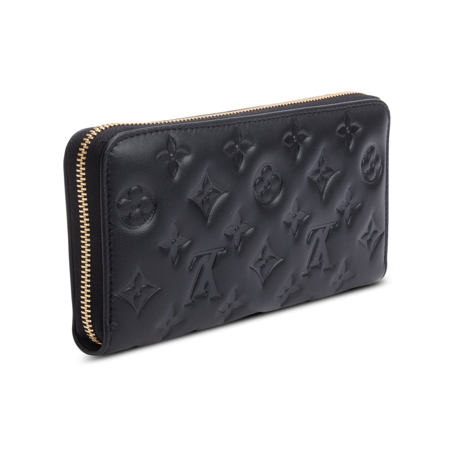 Louis Vuitton Black Monogram Embossed Leather Coussin Zippy Wallet w/ Box