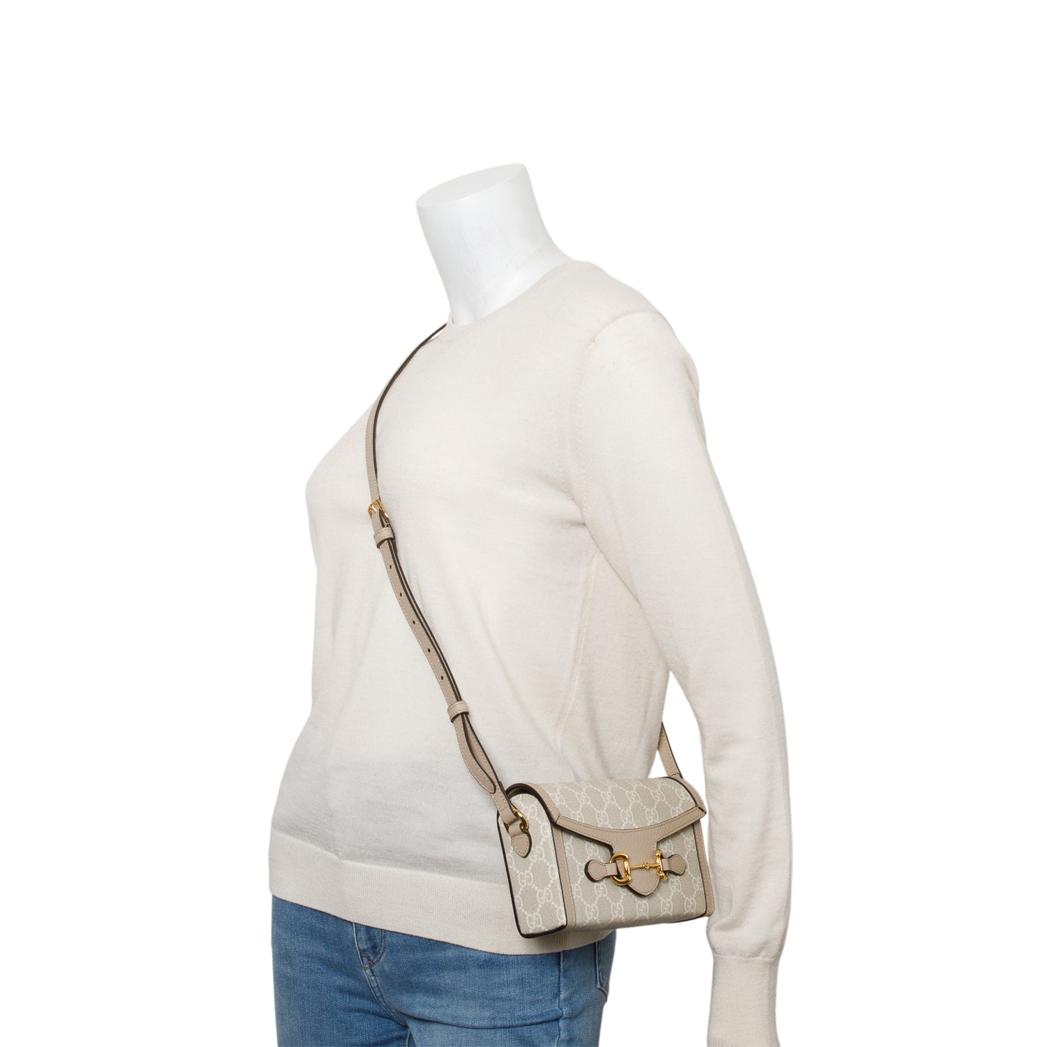 Gucci Beige/White GG Supreme Horsebit 1955 Mini Bag