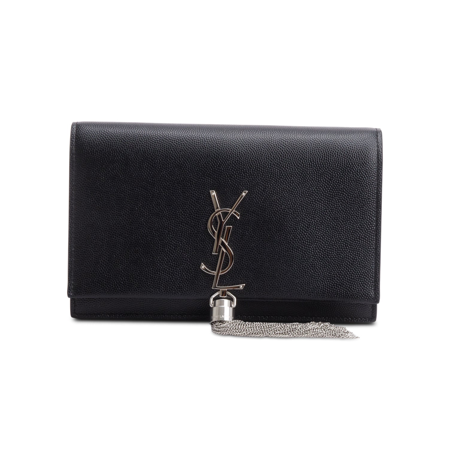 Saint Laurent Black Leather Kate Tassel Wallet on Chain