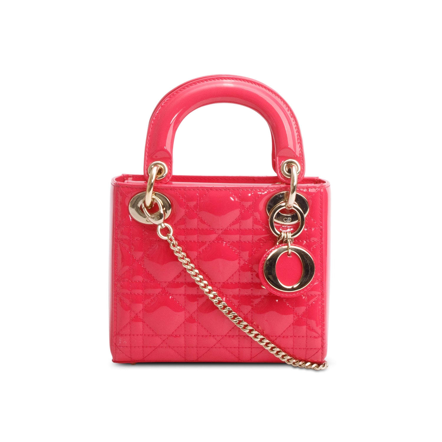 Christian Dior Pink Cannage Patent Leather Mini Lady Dior Bag w/ Strap
