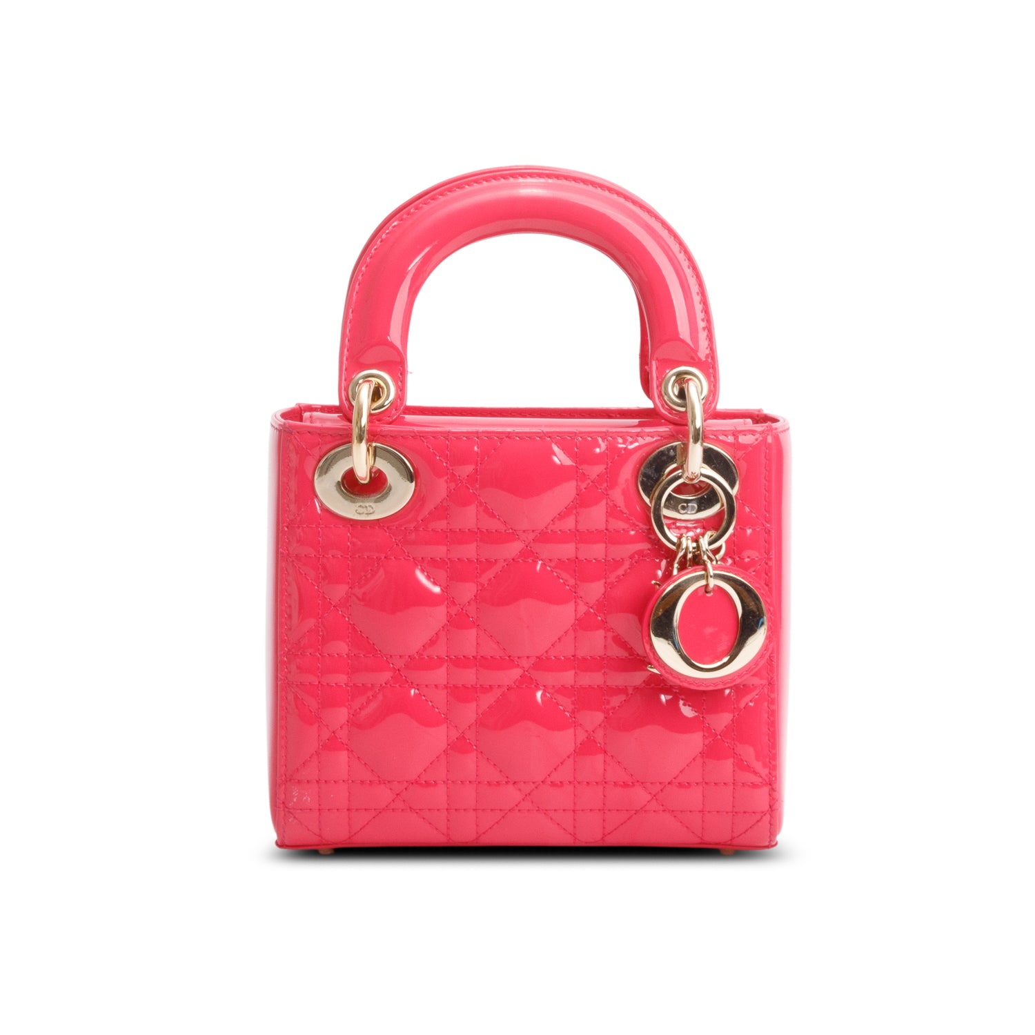 Christian Dior Pink Cannage Patent Leather Mini Lady Dior Bag w/ Strap