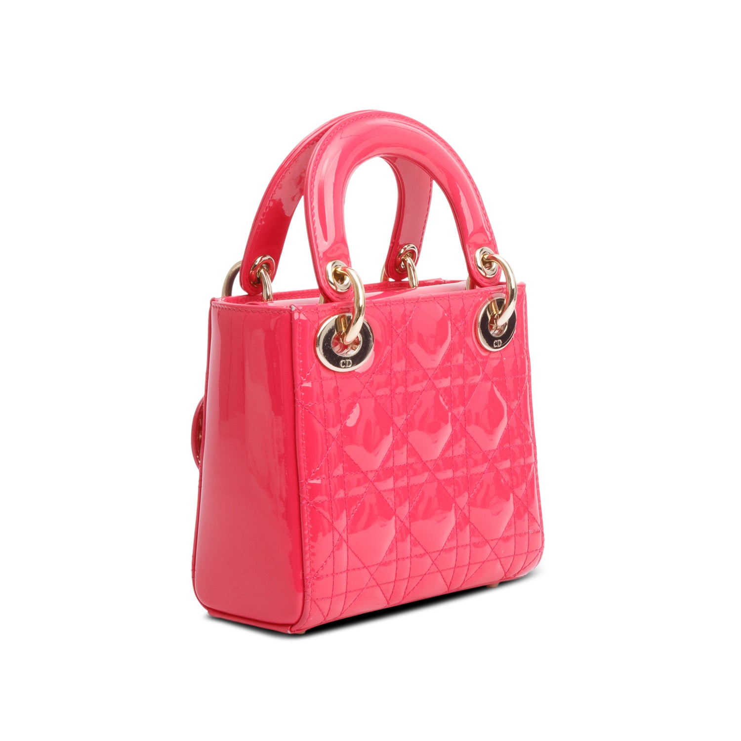 Christian Dior Pink Cannage Patent Leather Mini Lady Dior Bag w/ Strap