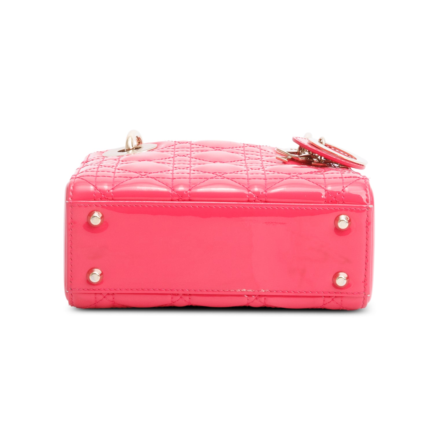 Christian Dior Pink Cannage Patent Leather Mini Lady Dior Bag w/ Strap