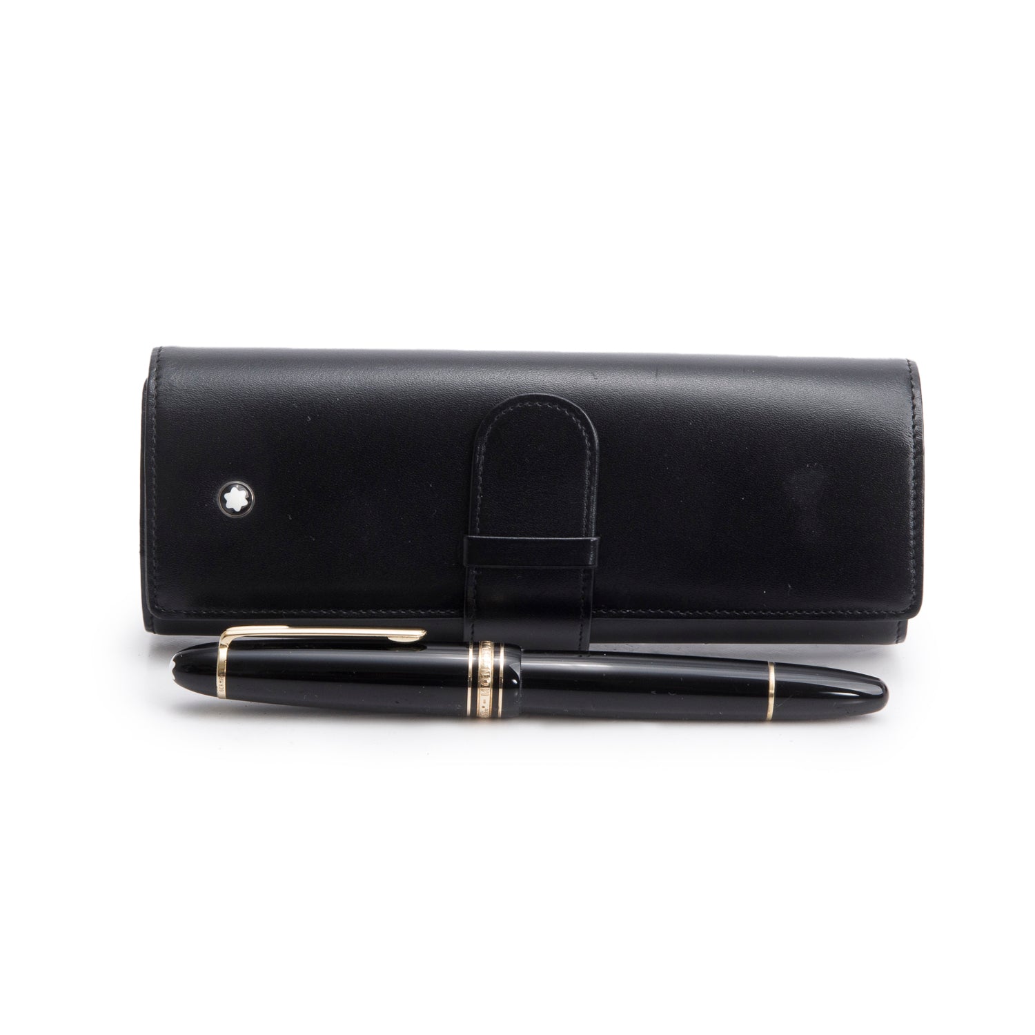 Montblanc Gold Coated Meisterstuck Le Grand Fountain Pen w/ Leather Carry Pouch & Ink Refills