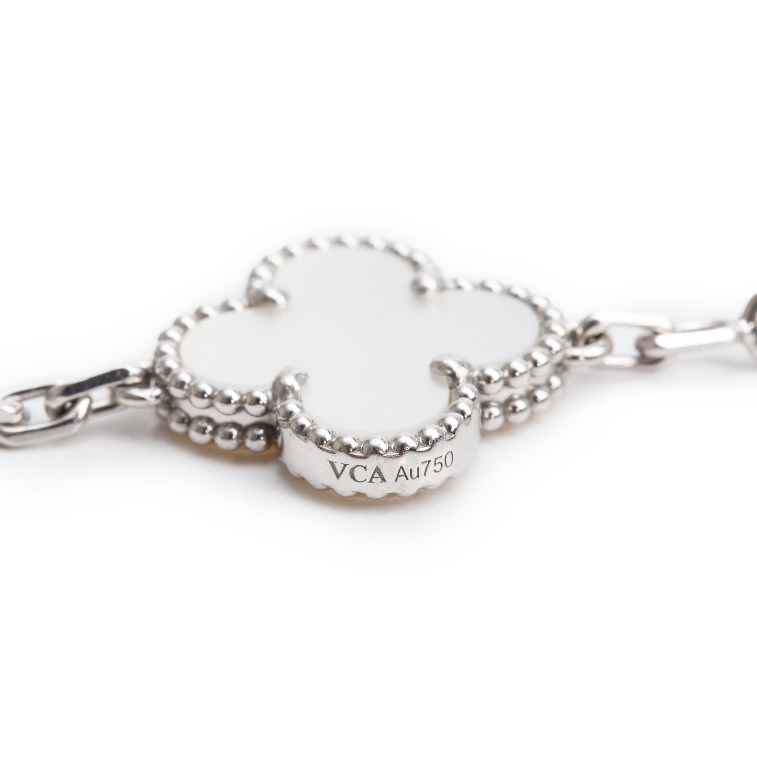 Van Cleef & Arpels 18k White Gold Vintage Alhambra 10 Motif Mother of Pearl Necklace