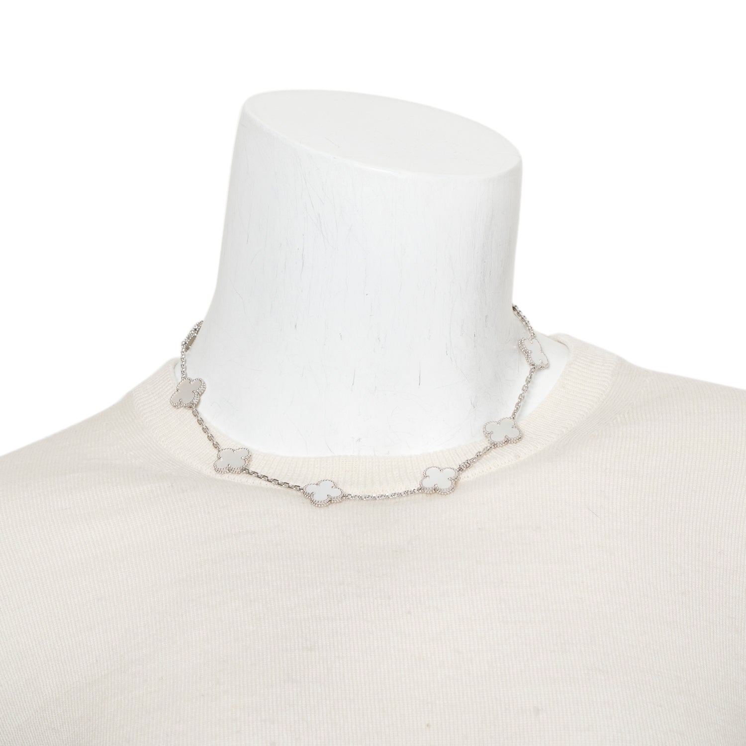 Van Cleef & Arpels 18k White Gold Vintage Alhambra 10 Motif Mother of Pearl Necklace