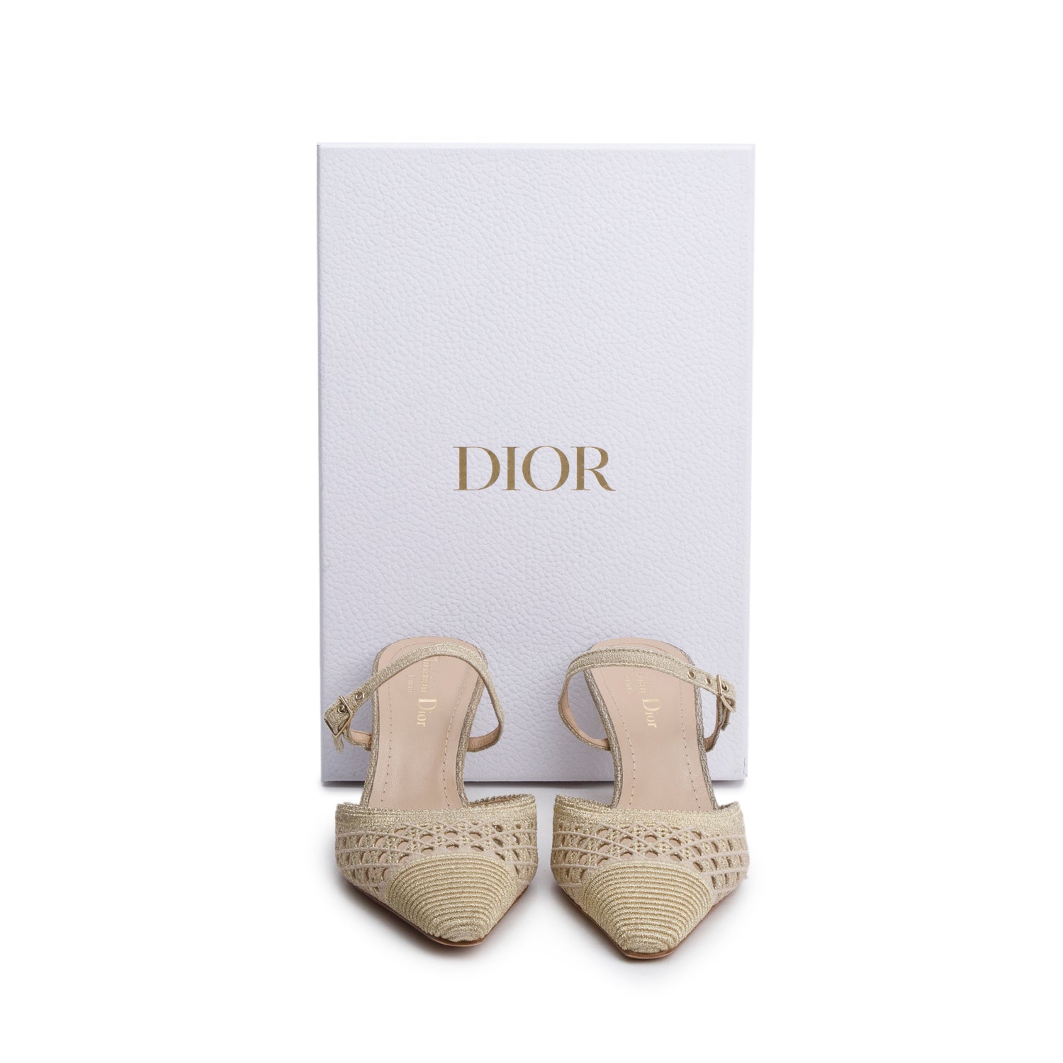 Christian Dior Beige/Gold Cannage Fabric Capture Slingback Pumps, Size 37 w/ Box