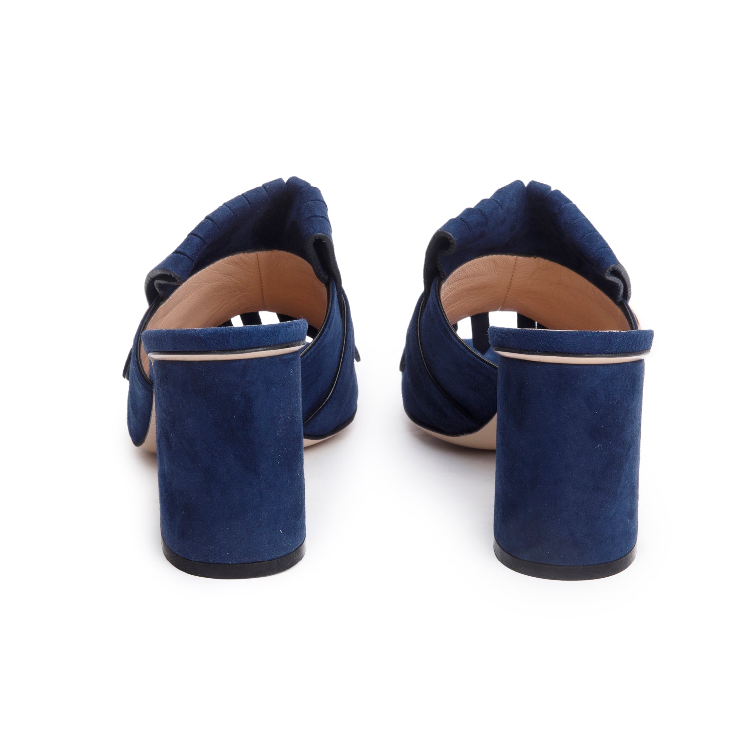 Gucci Blue Suede GG Marmont Fringe Mules, Size 37 w/ Box