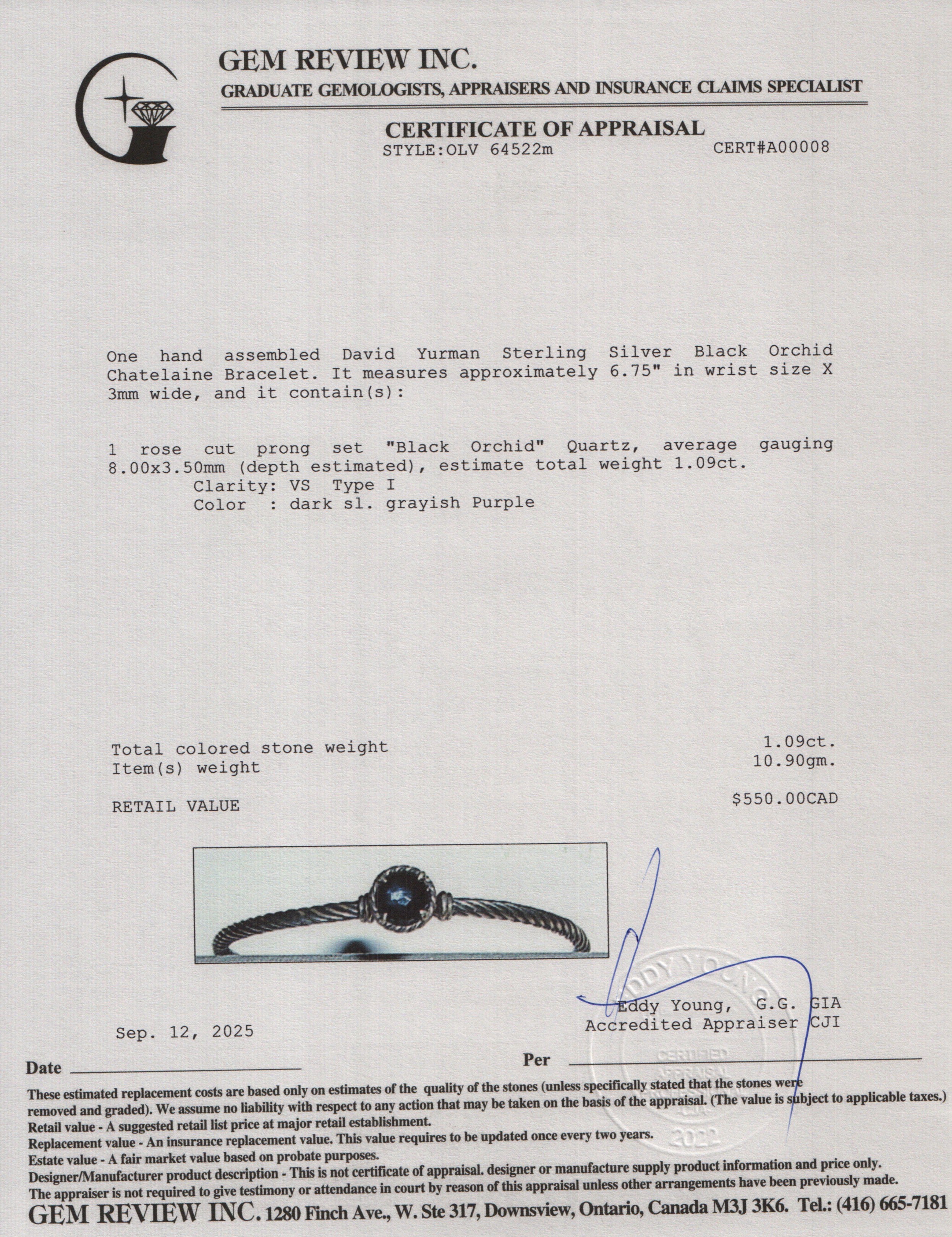 David Yurman Sterling Silver Black Orchid Chatelaine Bracelet