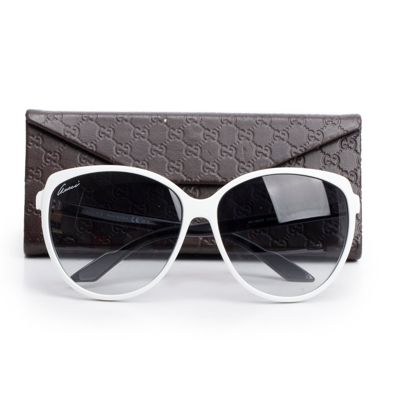 Gucci GG3162/S White/Black Acetate Web Interlocking G Logo Cat-Eye Sunglasses w/ Case